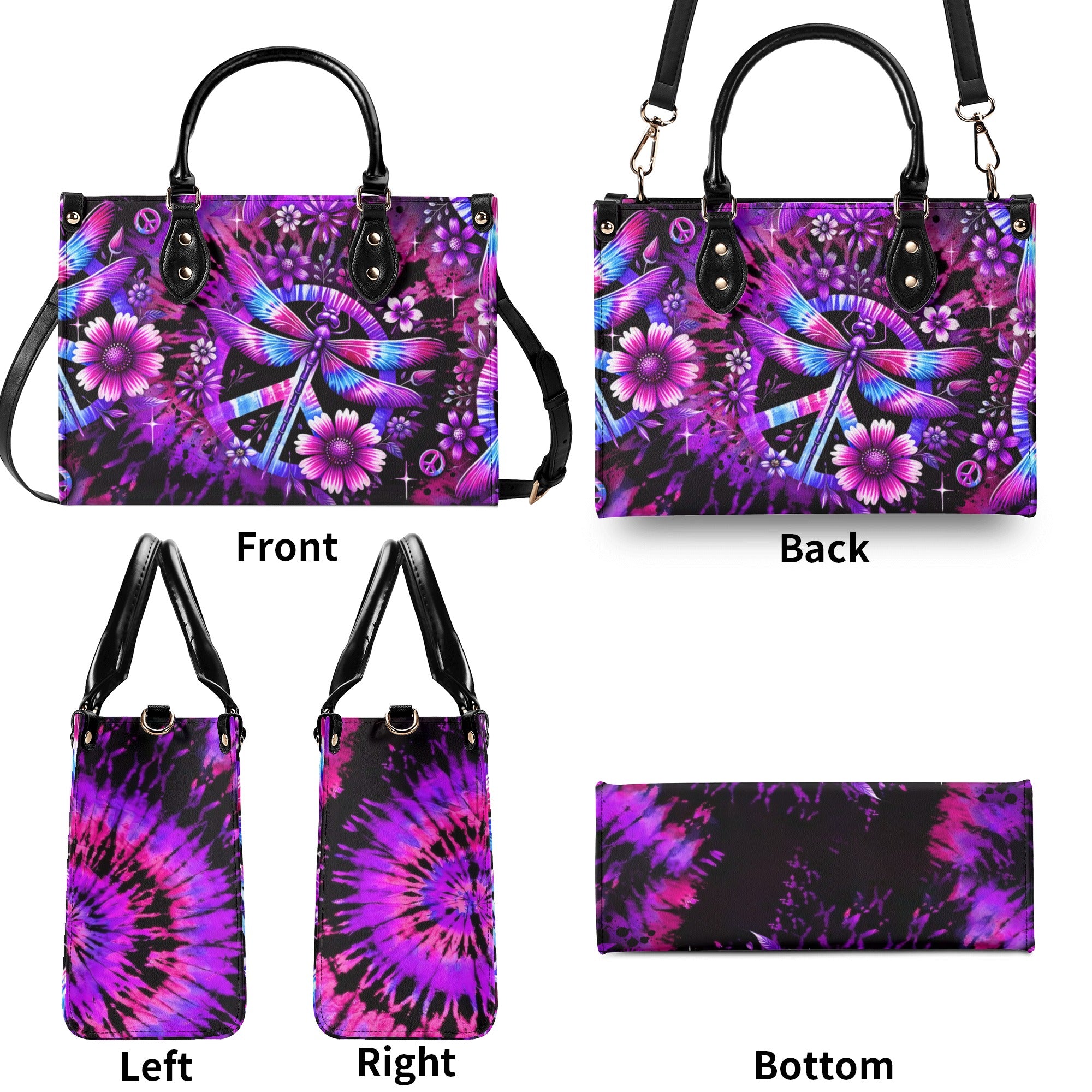 TIE DYE DRAGONFLY PEACE LEATHER HANDBAG - YHLT1912244