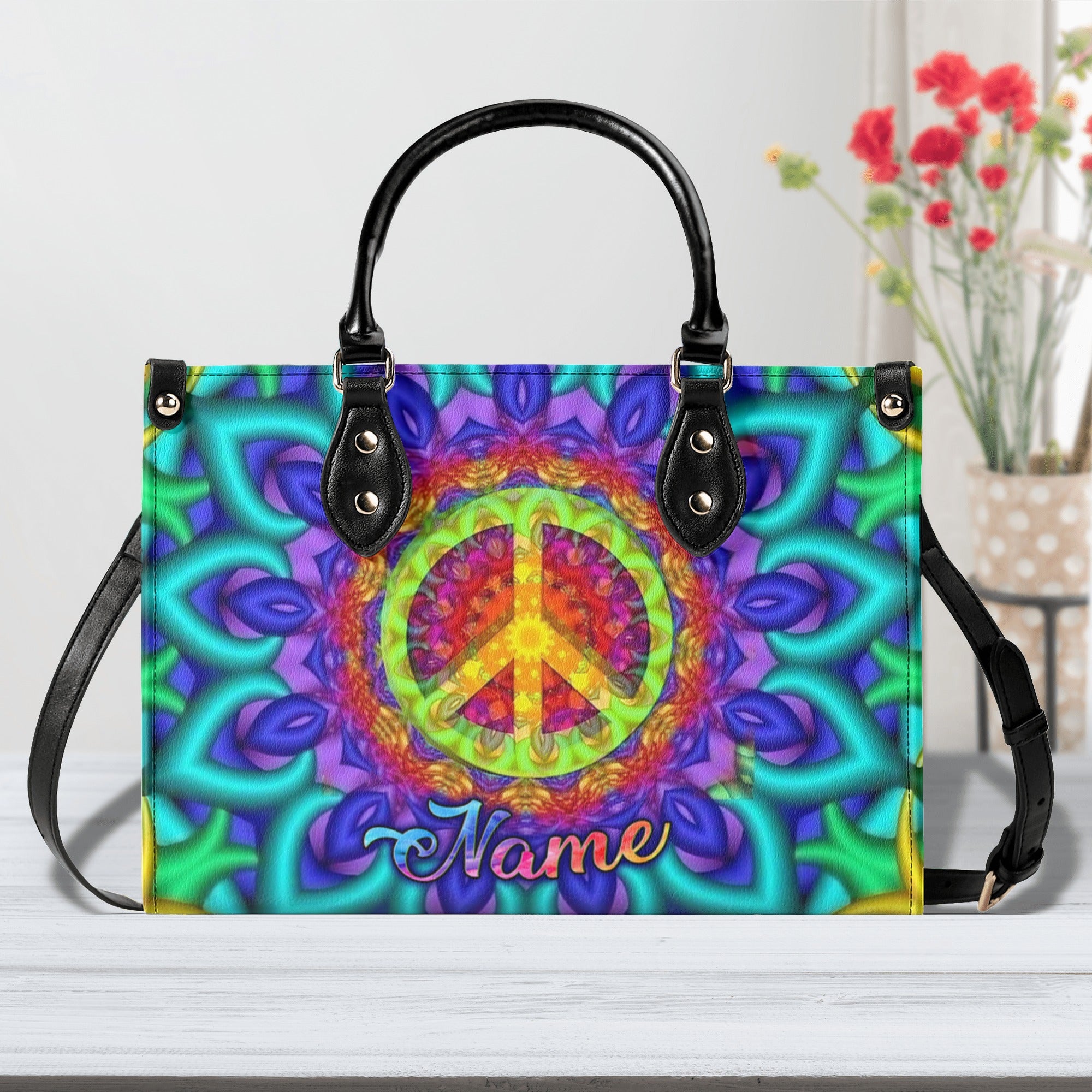 PSYCHEDELIC PEACE HIPPIE LEATHER HANDBAG - YHLN2811244