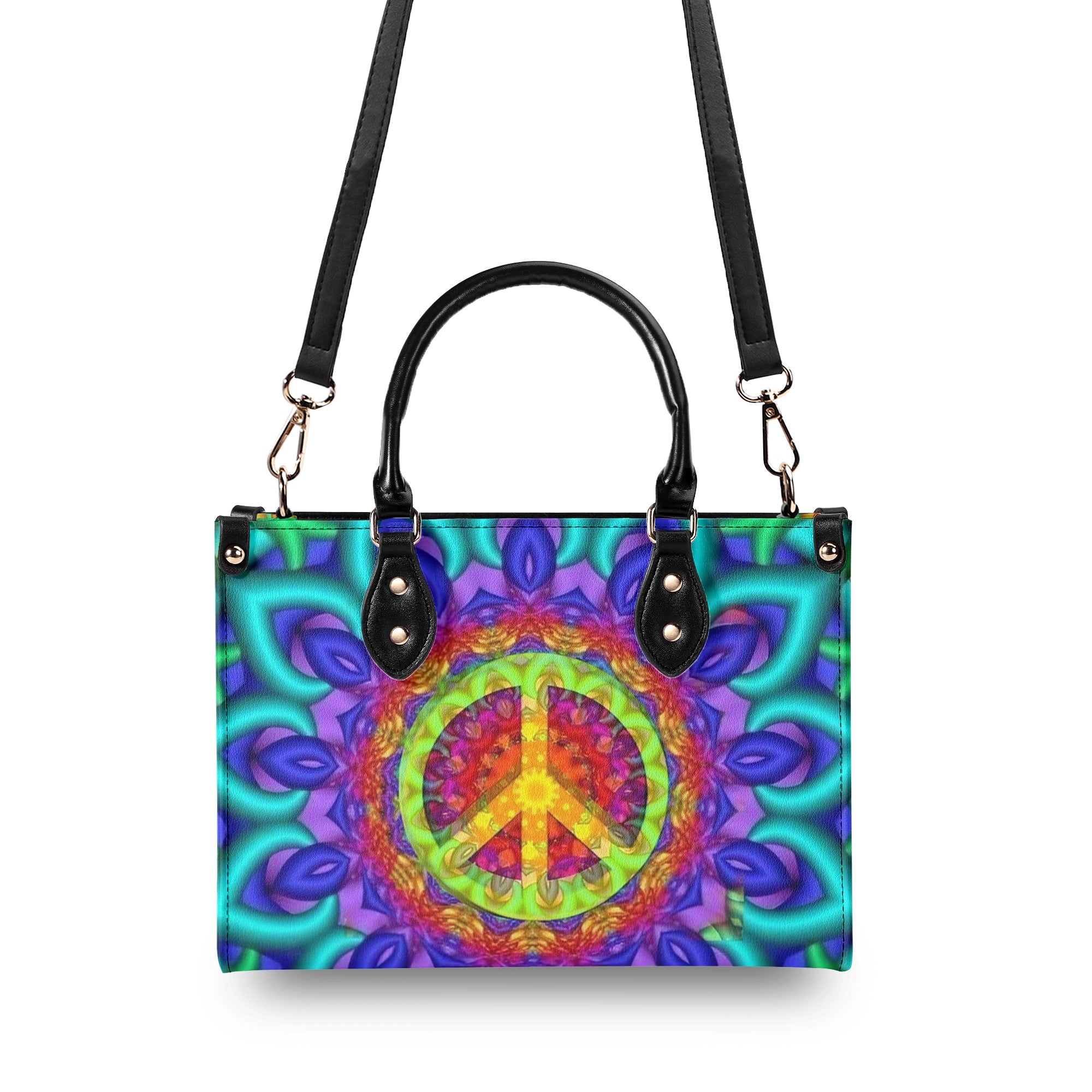 PSYCHEDELIC PEACE HIPPIE LEATHER HANDBAG - YHLN2811244