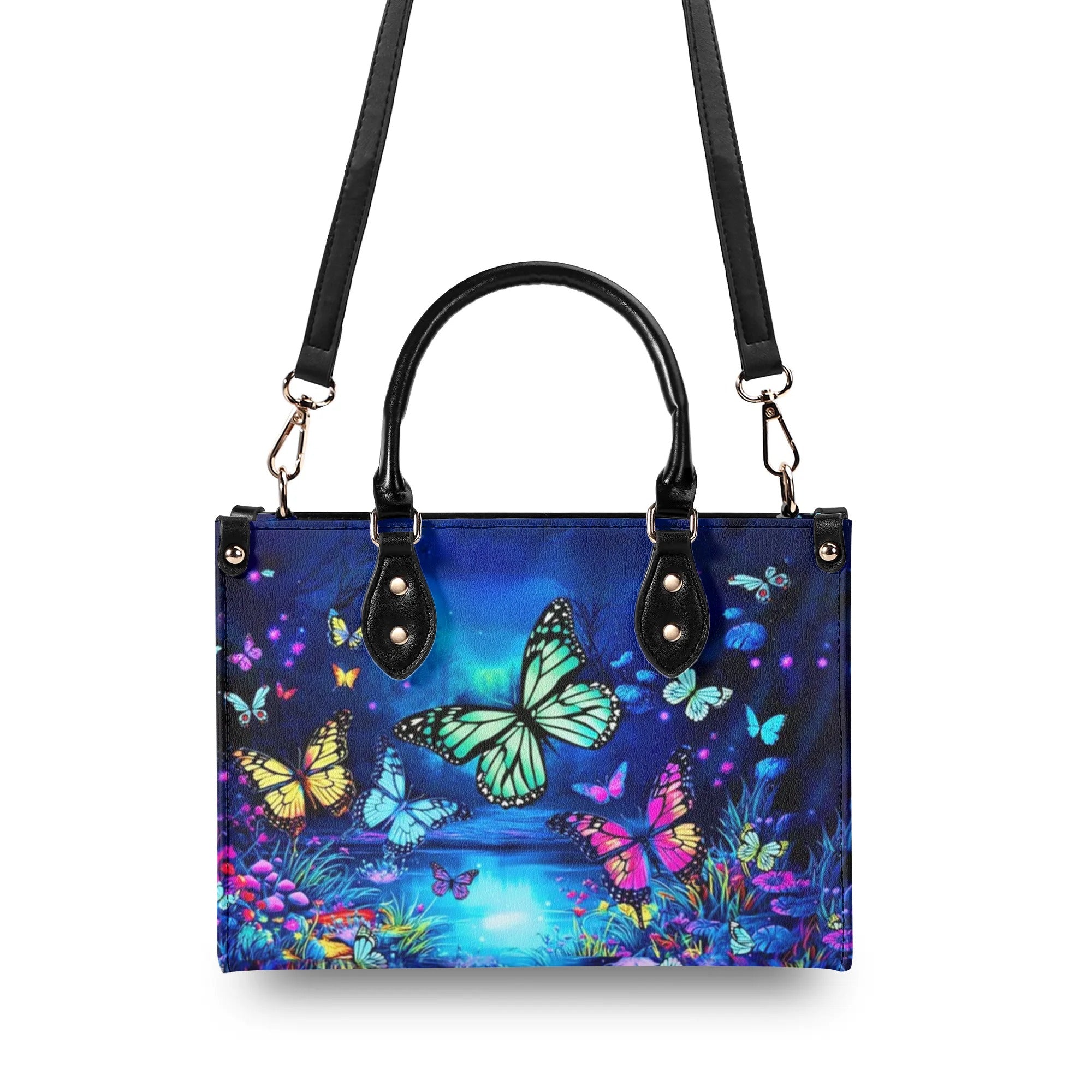 GLOWING BUTTERFLY POND LEATHER HANDBAG - YHHN2708241