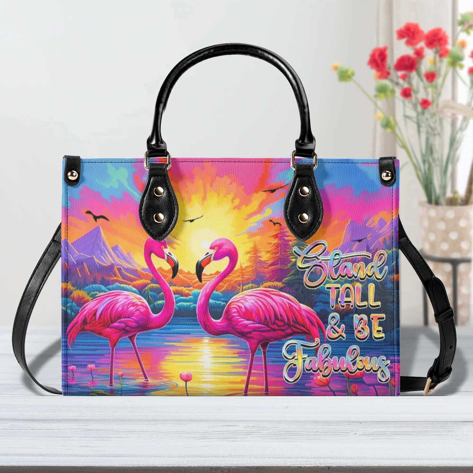 STAND TALL BE FABULOUS FLAMINGO LEATHER HANDBAG - YHHN1007242