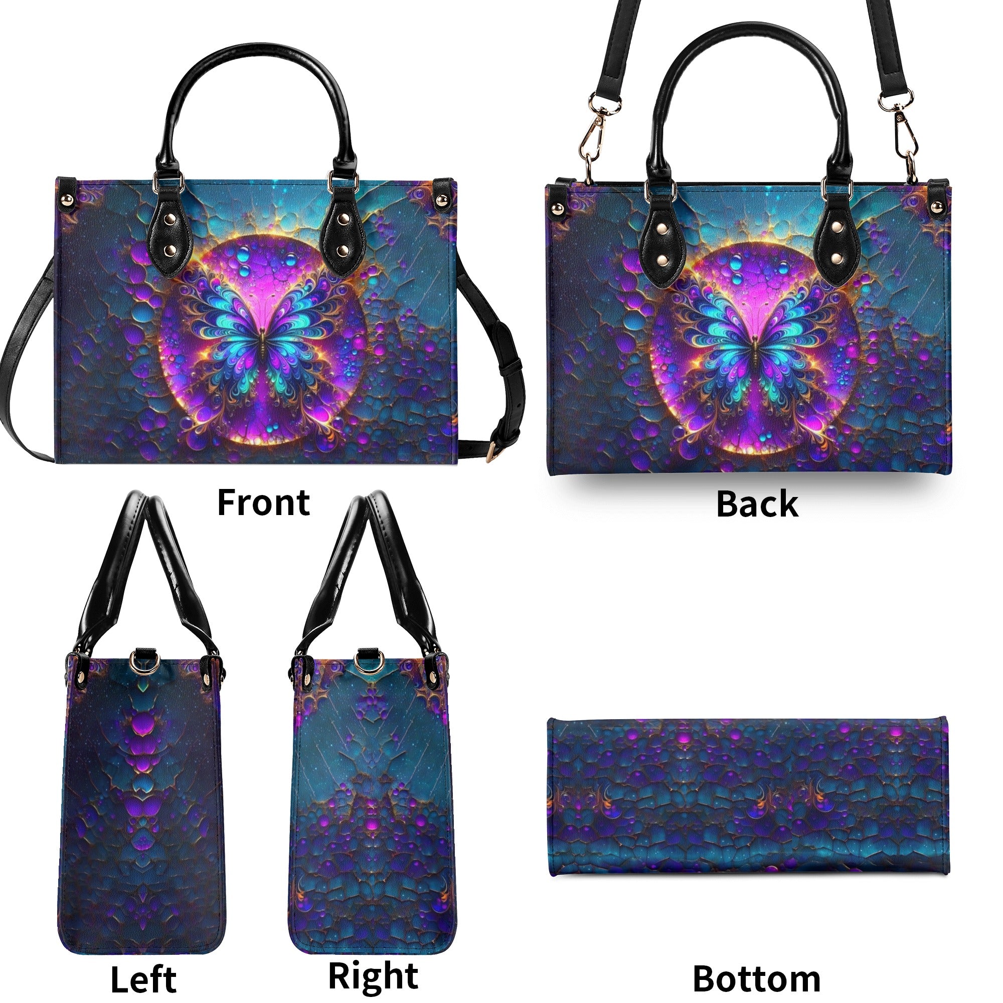 COLORFUL GLOWING BUTTERFLY LEATHER HANDBAG - YHHN2012244