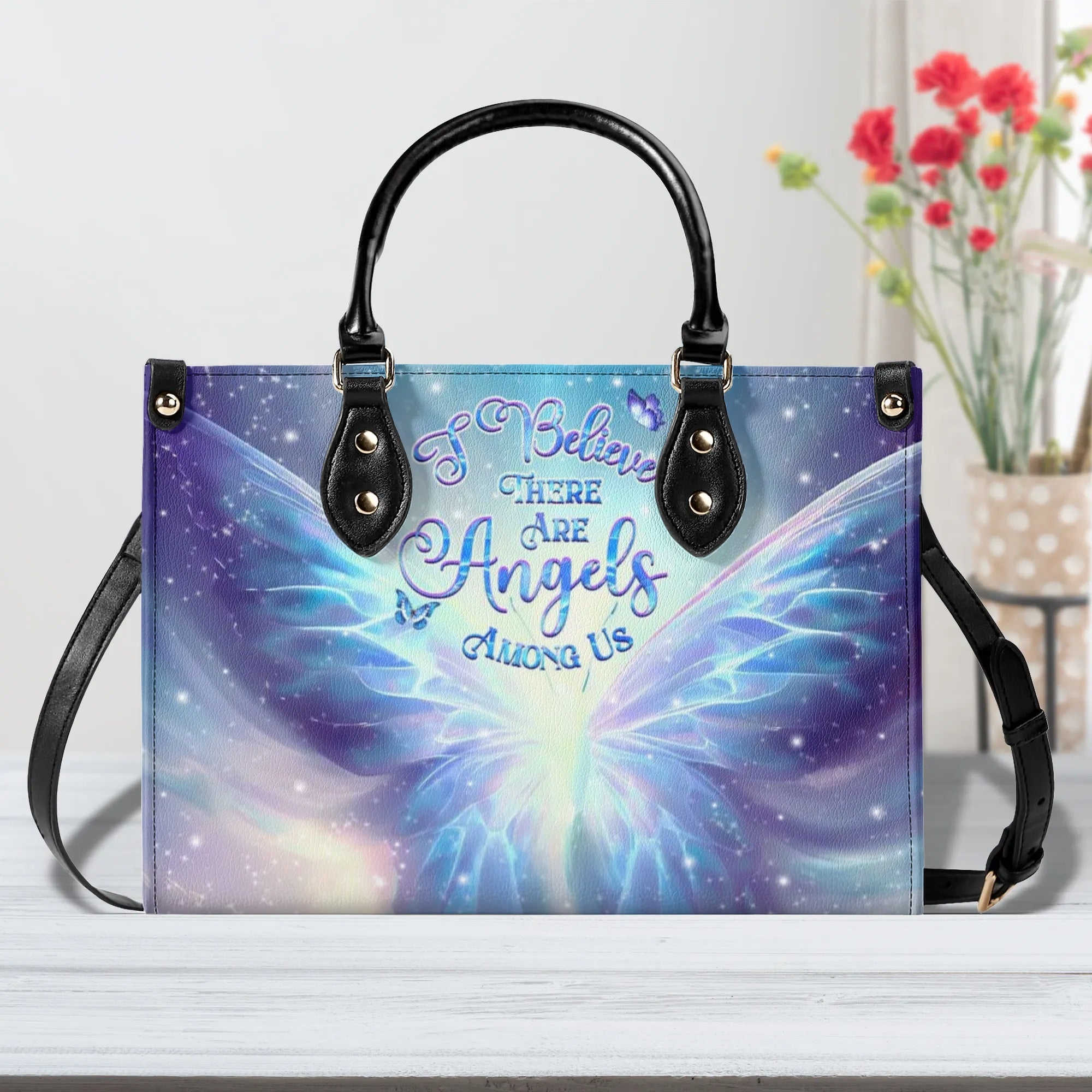 I BELIEVE THERE ARE ANGELS AMONG US LEATHER HANDBAG - YHHG0907242