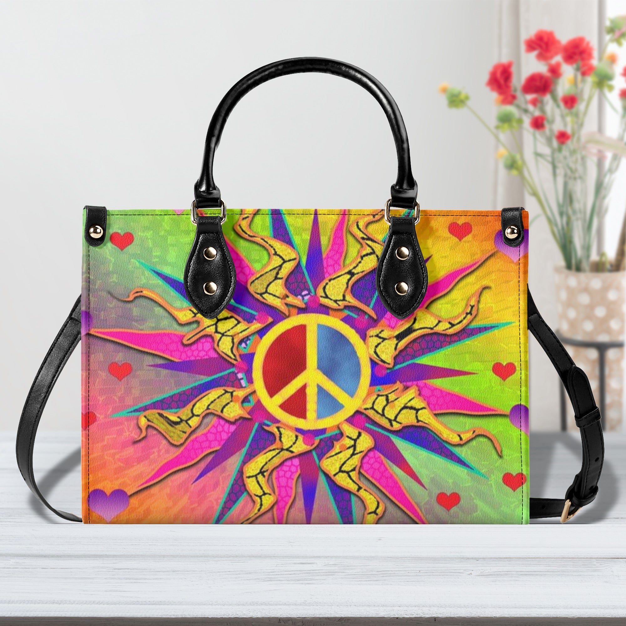 COLORFUL PEACE SYMBOL LEATHER HANDBAG - YHLT2111244