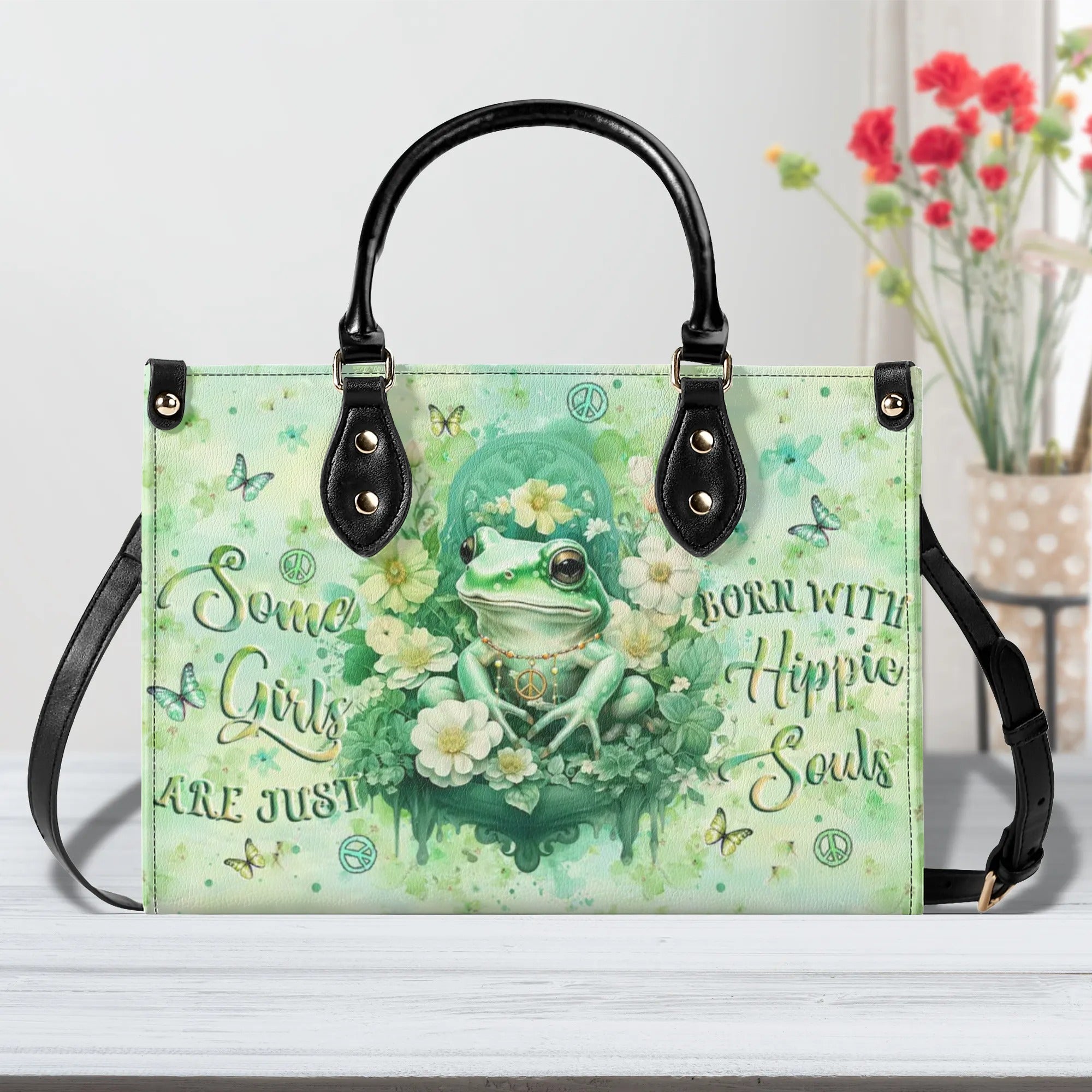 SOME GIRLS ARE JUST BORN WITH HIPPIE SOULS FROG LEATHER HANDBAG - YHLT2607243