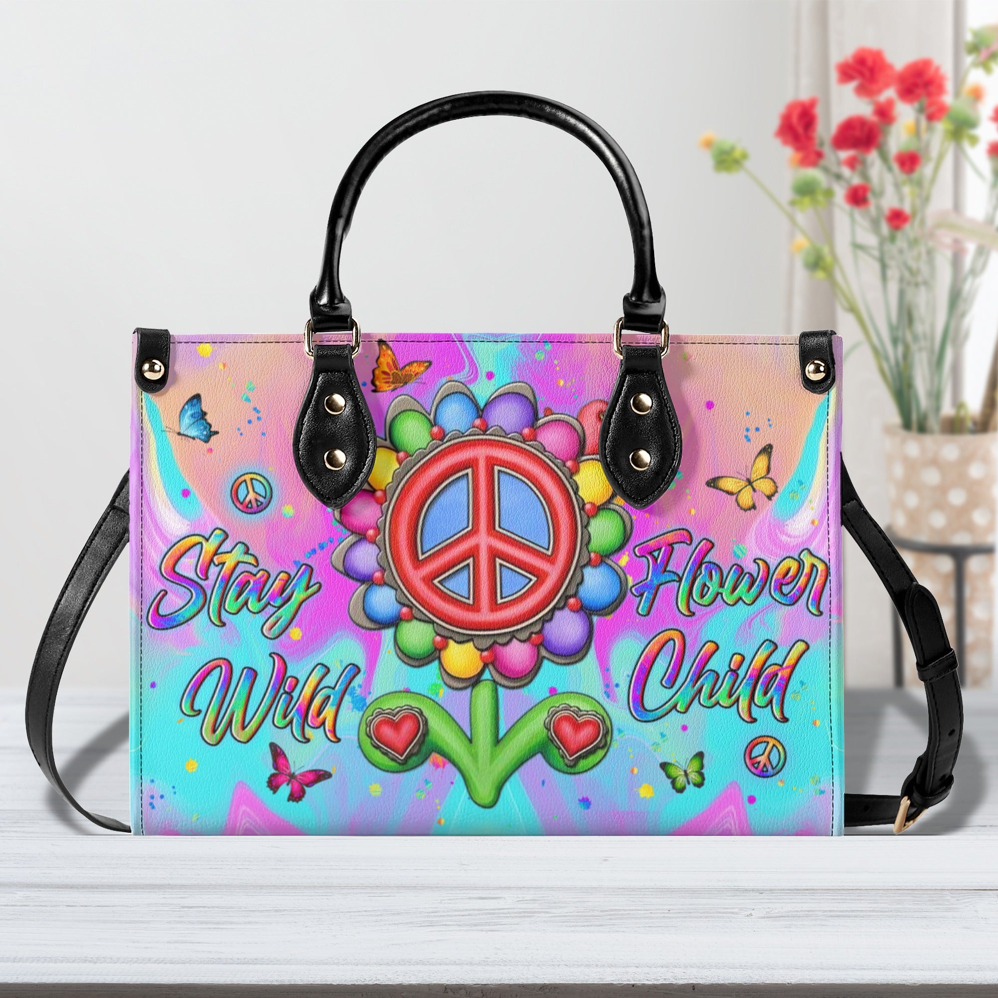 STAY WILD FLOWER CHILD LEATHER HANDBAG - YHLN2210245