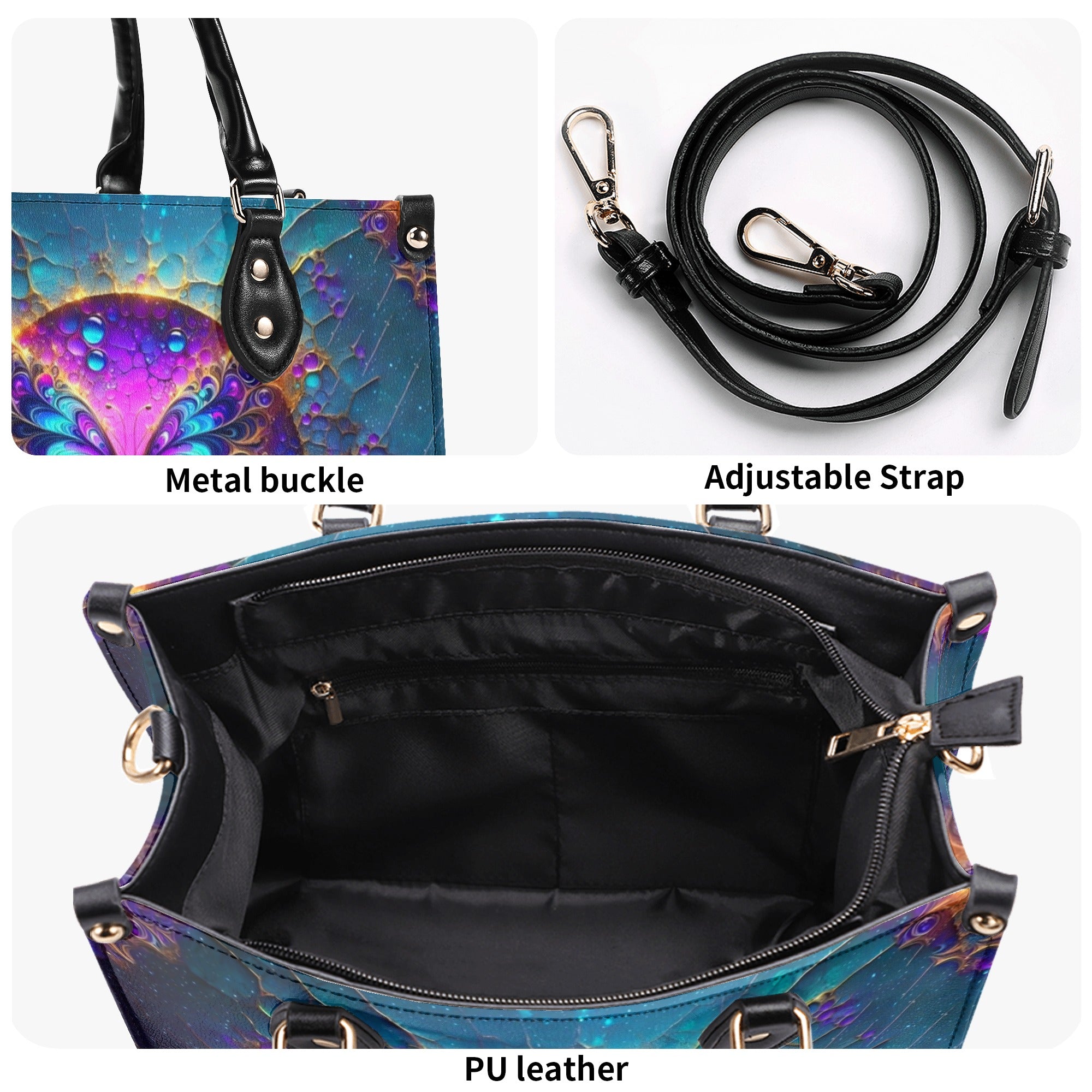 COLORFUL GLOWING BUTTERFLY LEATHER HANDBAG - YHHN2012244