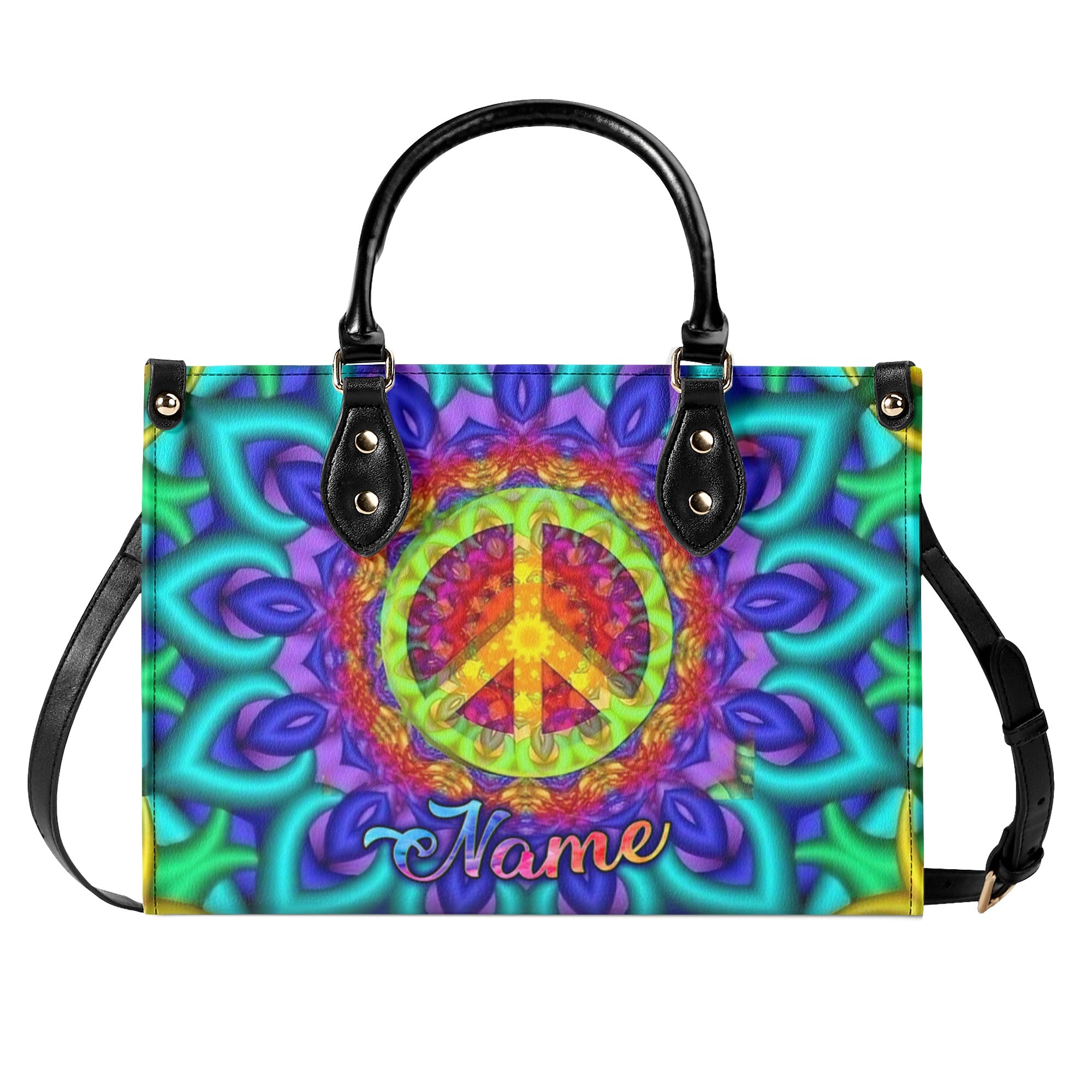 PSYCHEDELIC PEACE HIPPIE LEATHER HANDBAG - YHLN2811244