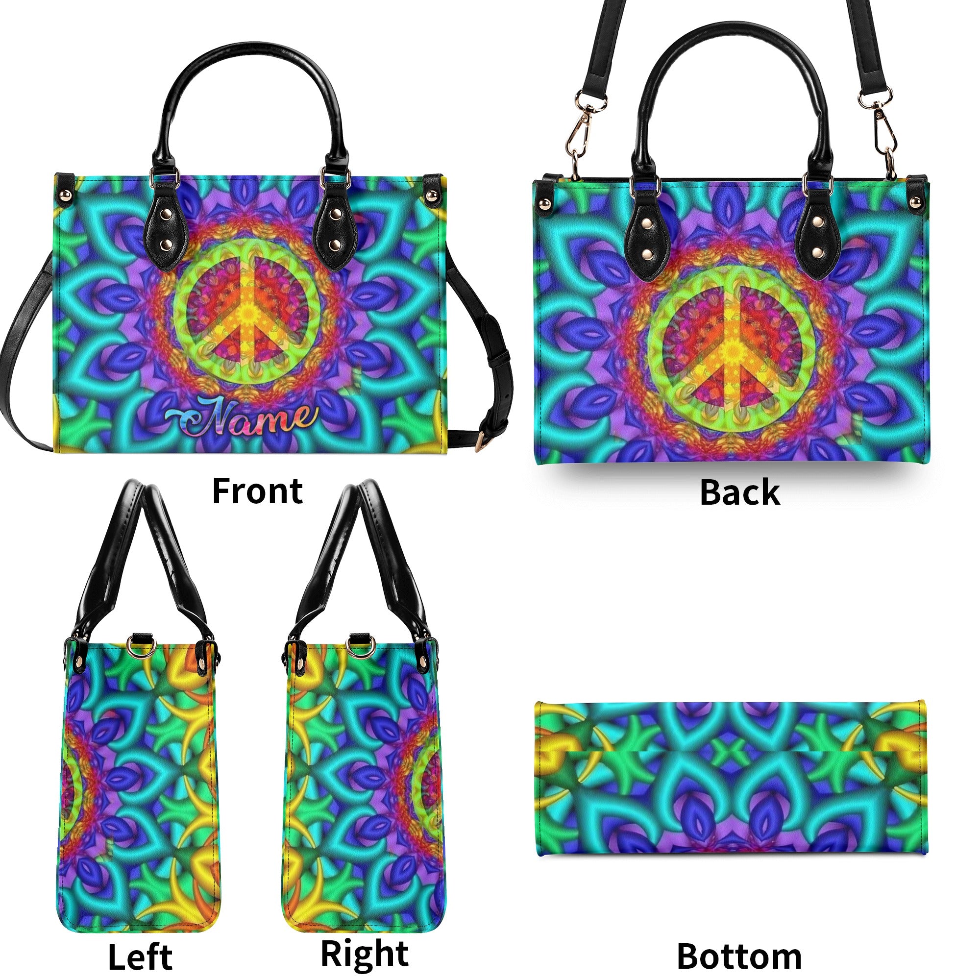 PSYCHEDELIC PEACE HIPPIE LEATHER HANDBAG - YHLN2811244