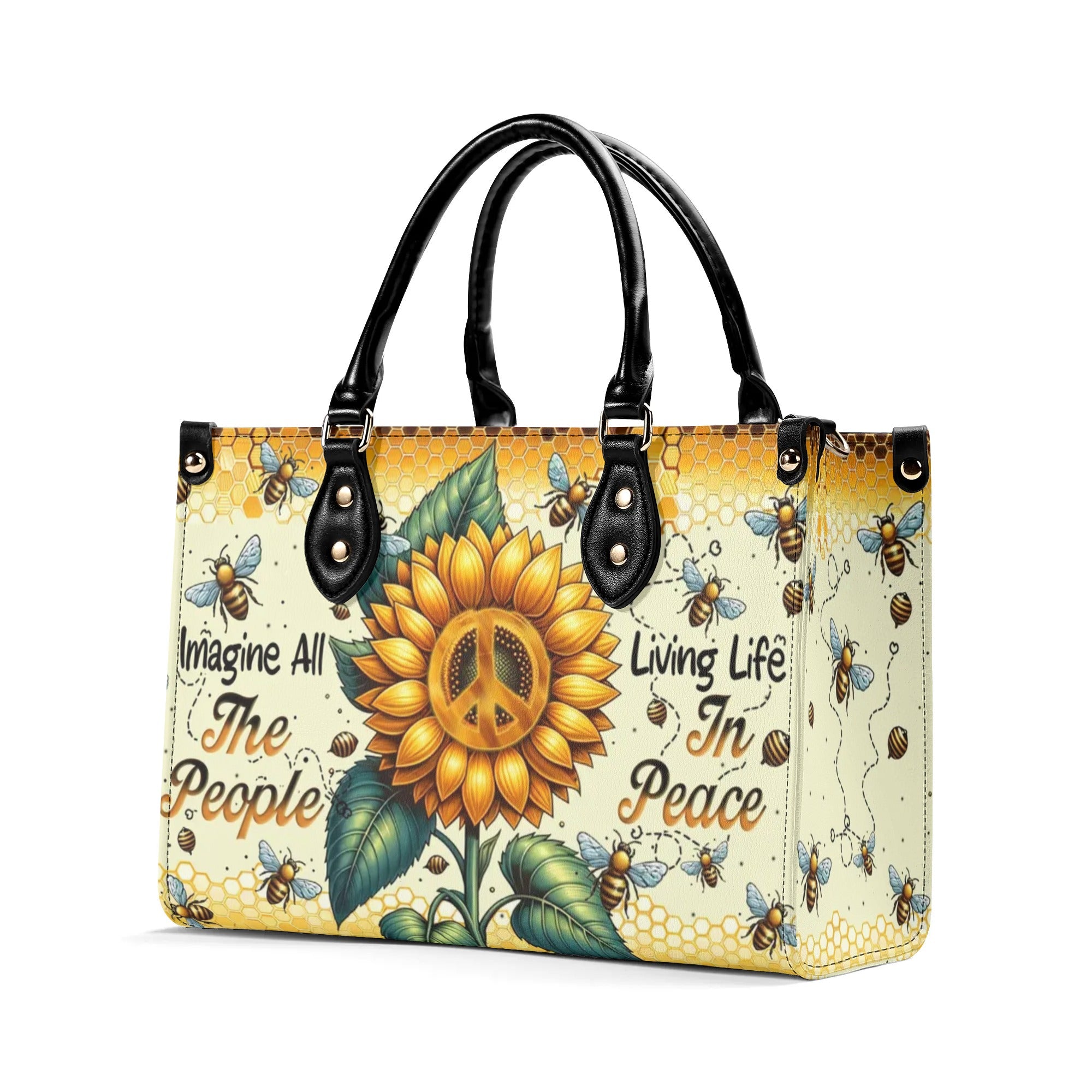 IMAGINE ALL THE PEOPLE LIVING LIFE IN PEACE LEATHER HANDBAG - YHHN0606242