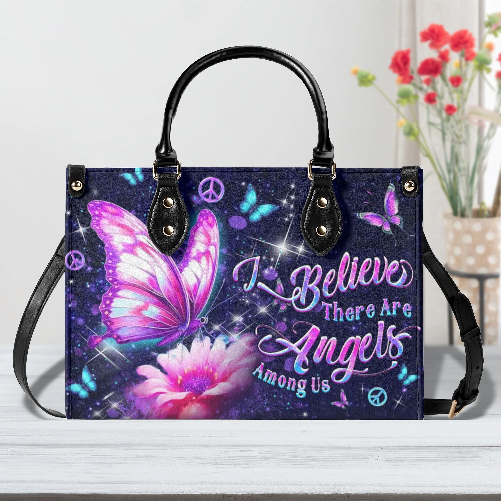 I BELIEVE THERE ARE ANGELS AMONG US LEATHER HANDBAG - YHDU1809244