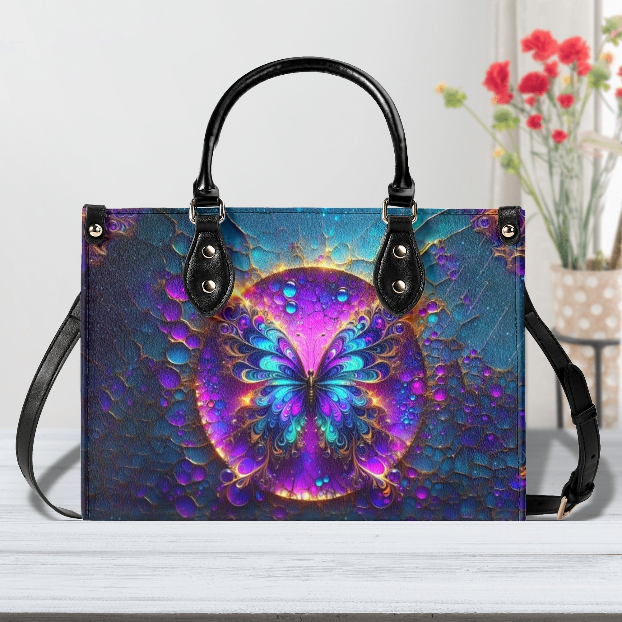 COLORFUL GLOWING BUTTERFLY LEATHER HANDBAG - YHHN2012244