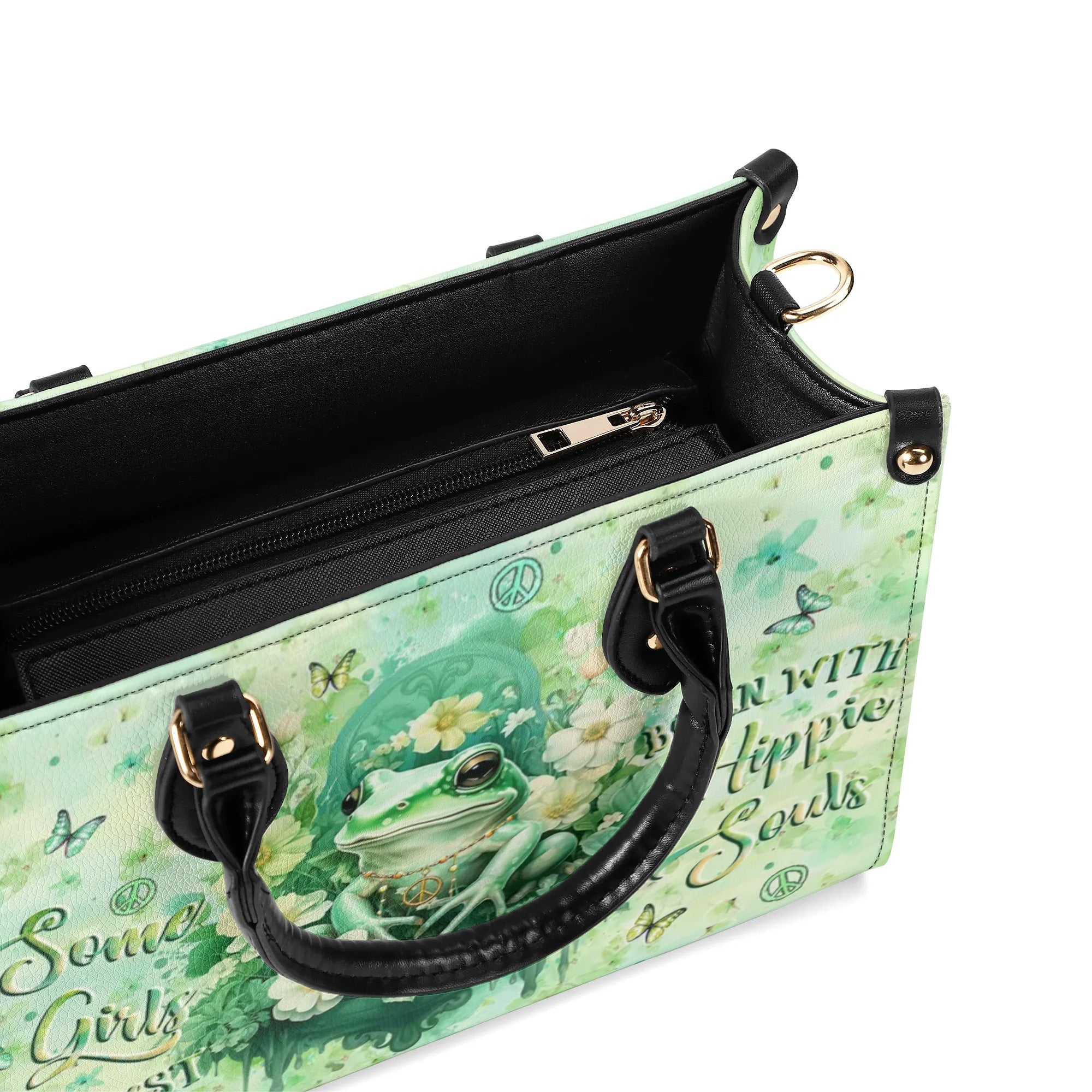 SOME GIRLS ARE JUST BORN WITH HIPPIE SOULS FROG LEATHER HANDBAG - YHLT2607243