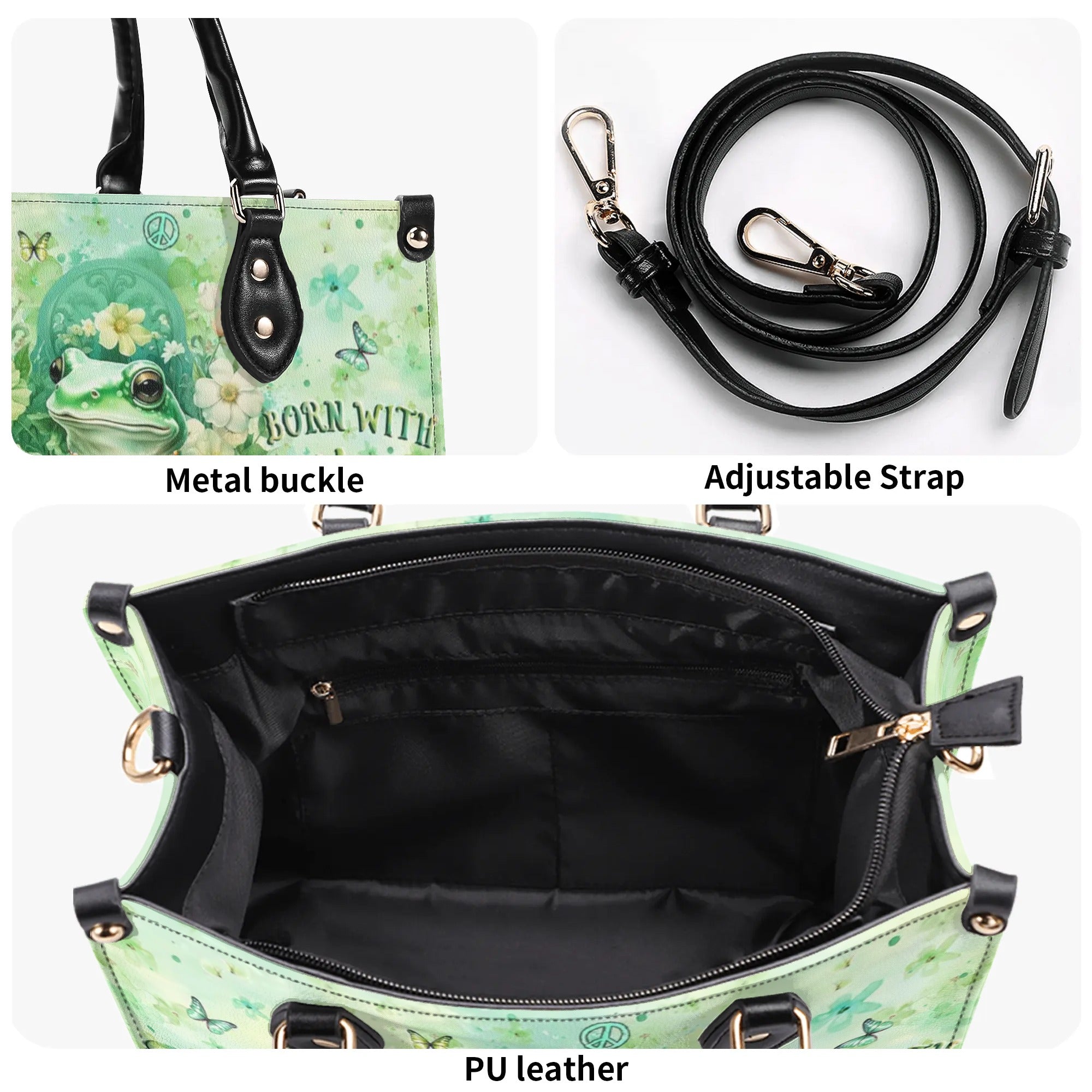 SOME GIRLS ARE JUST BORN WITH HIPPIE SOULS FROG LEATHER HANDBAG - YHLT2607243