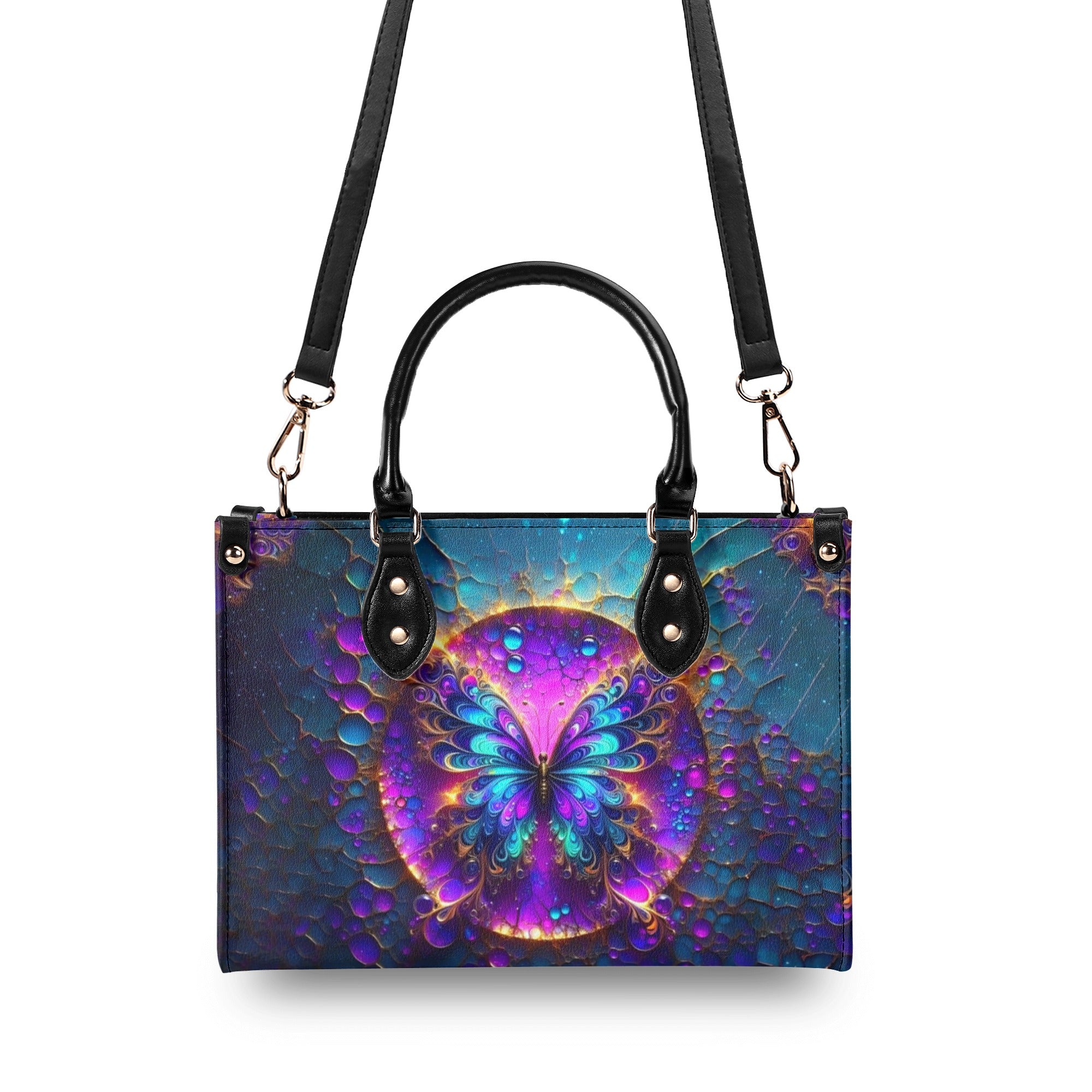 COLORFUL GLOWING BUTTERFLY LEATHER HANDBAG - YHHN2012244