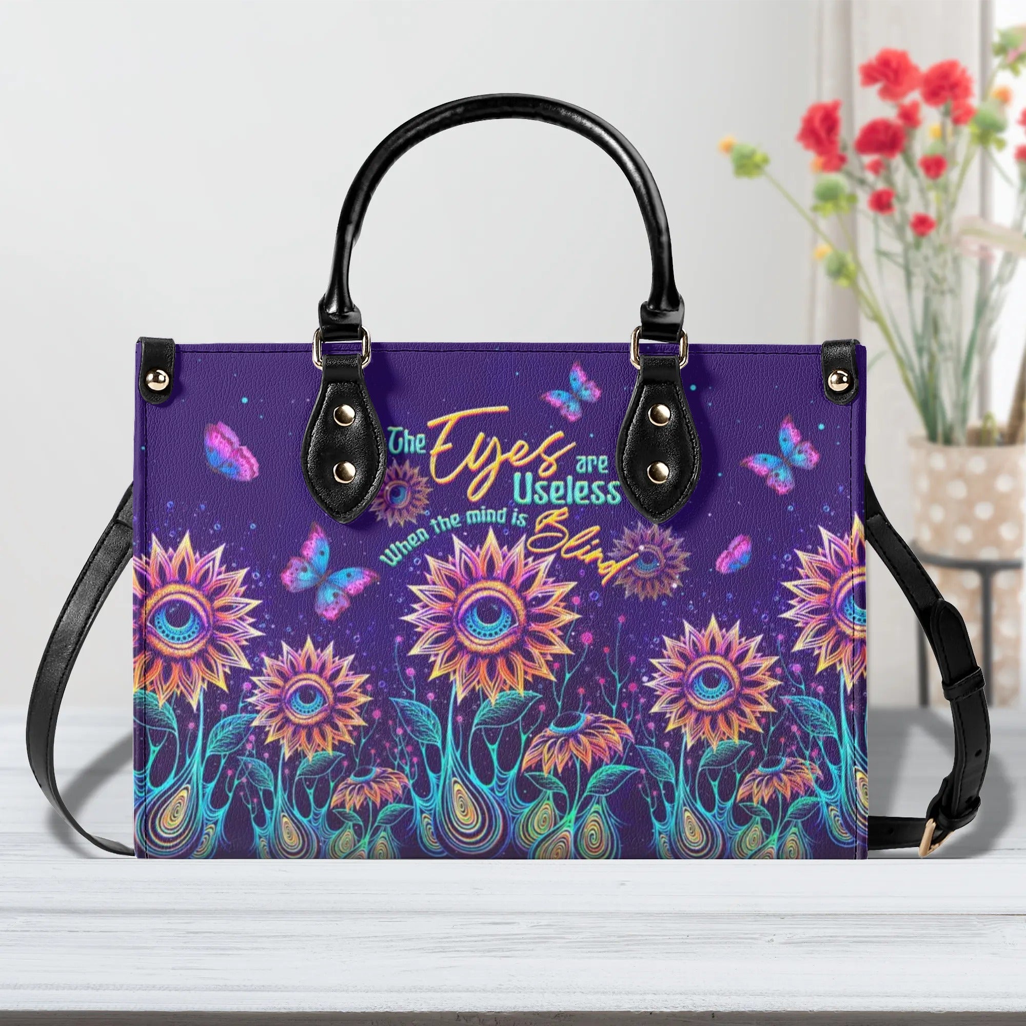 THE EYES ARE USELESS WHEN THE MIND IS BLIND LEATHER HANDBAG - TLTW1607243