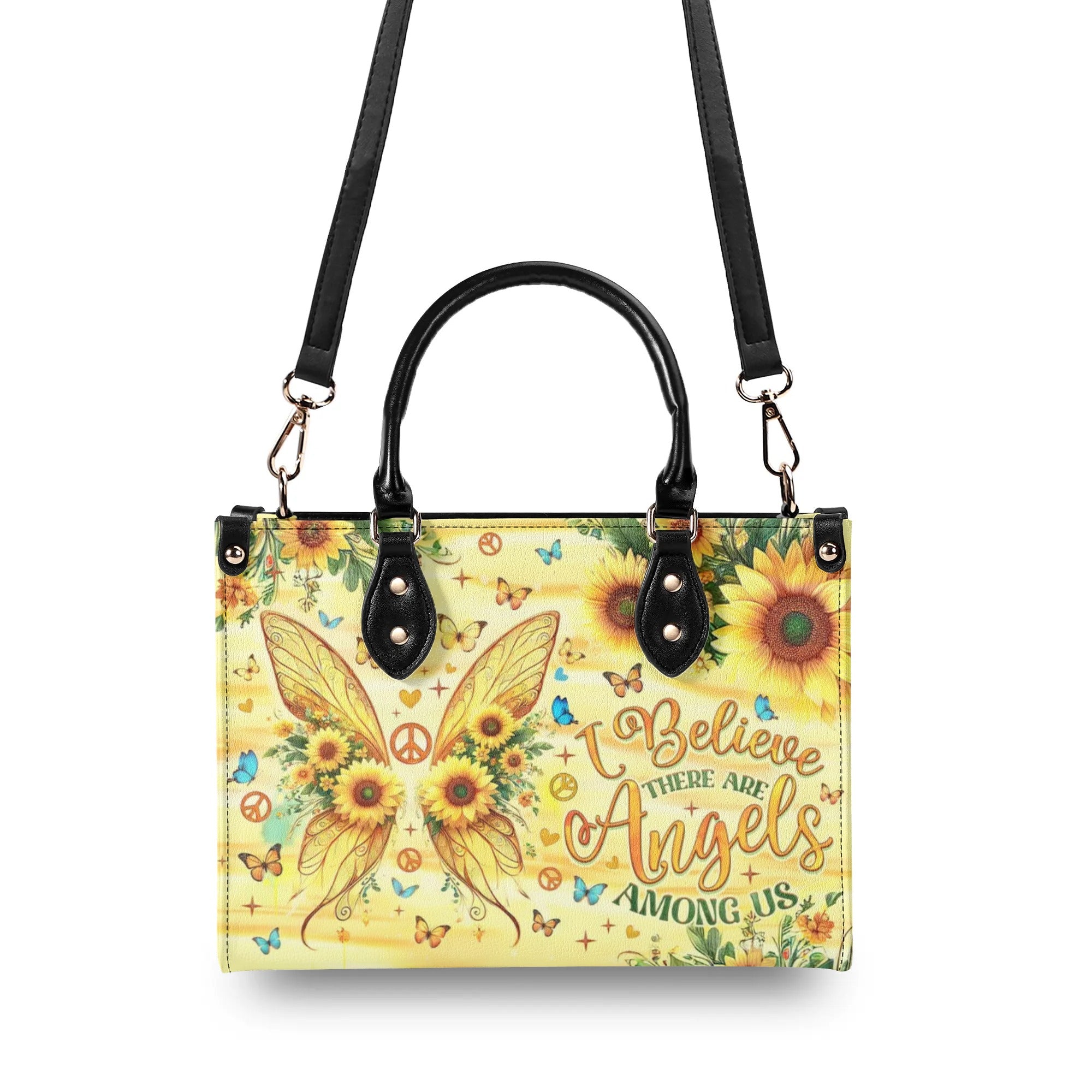 I BELIEVE THERE ARE ANGELS AMONG US WINGS LEATHER HANDBAG - TLNO1909244