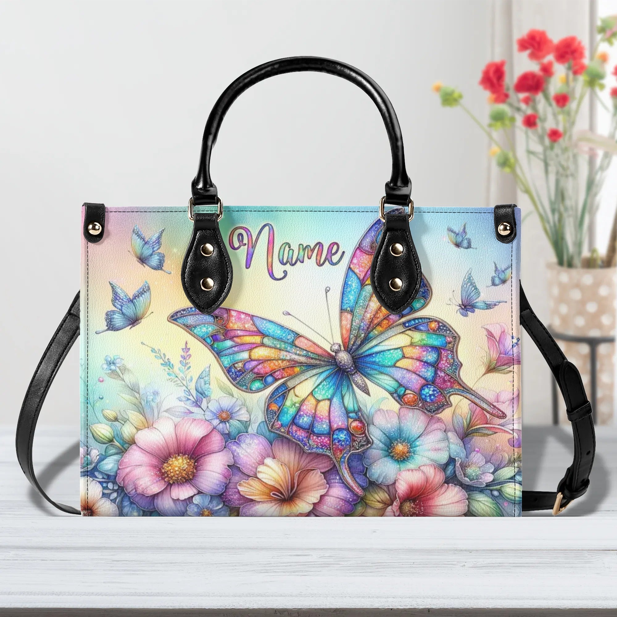 BUTTERFLY FLORAL LEATHER HANDBAG - TLNZ2606245