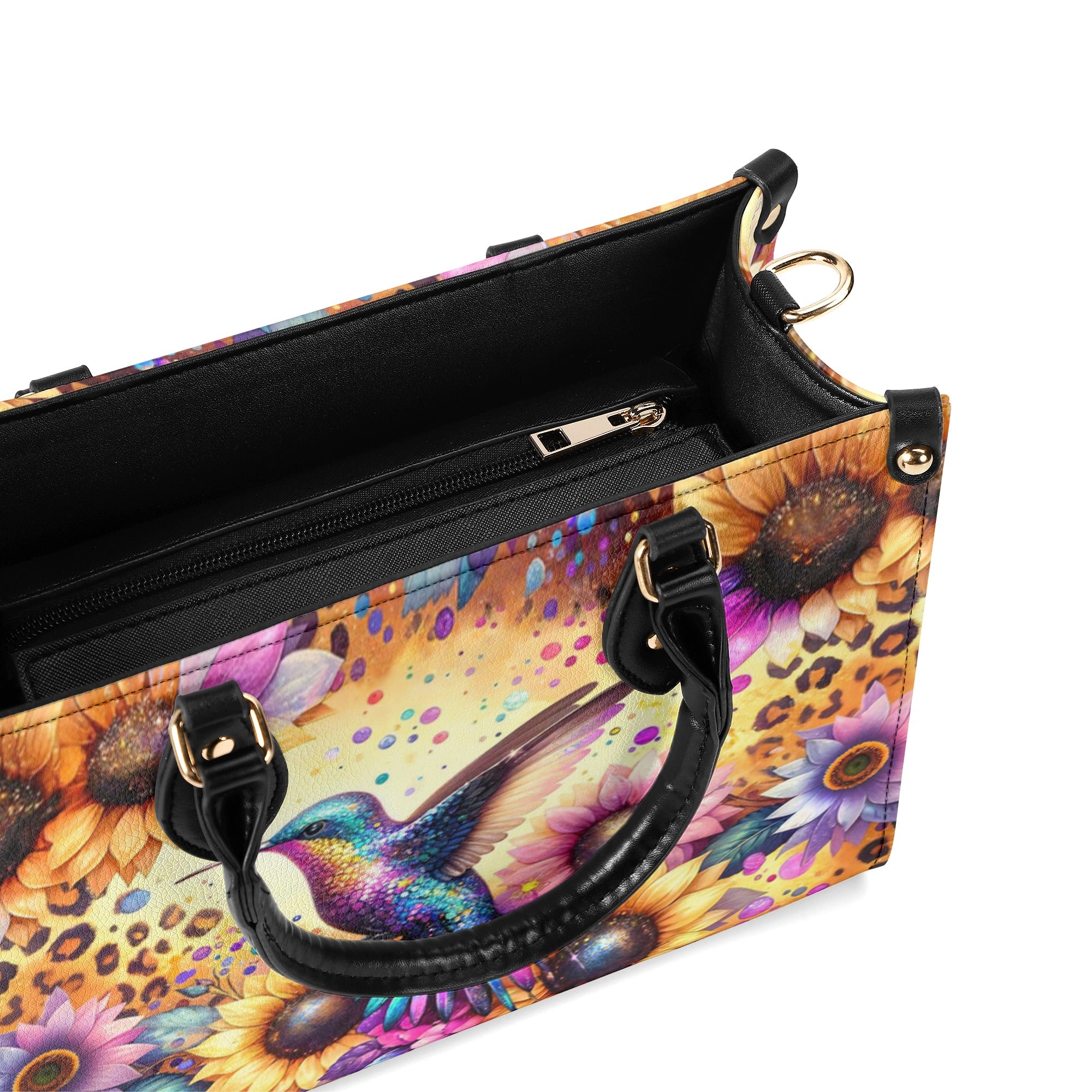 HUMMINGBIRD SUNFLOWERS LEATHER HANDBAG - YHHG2511244