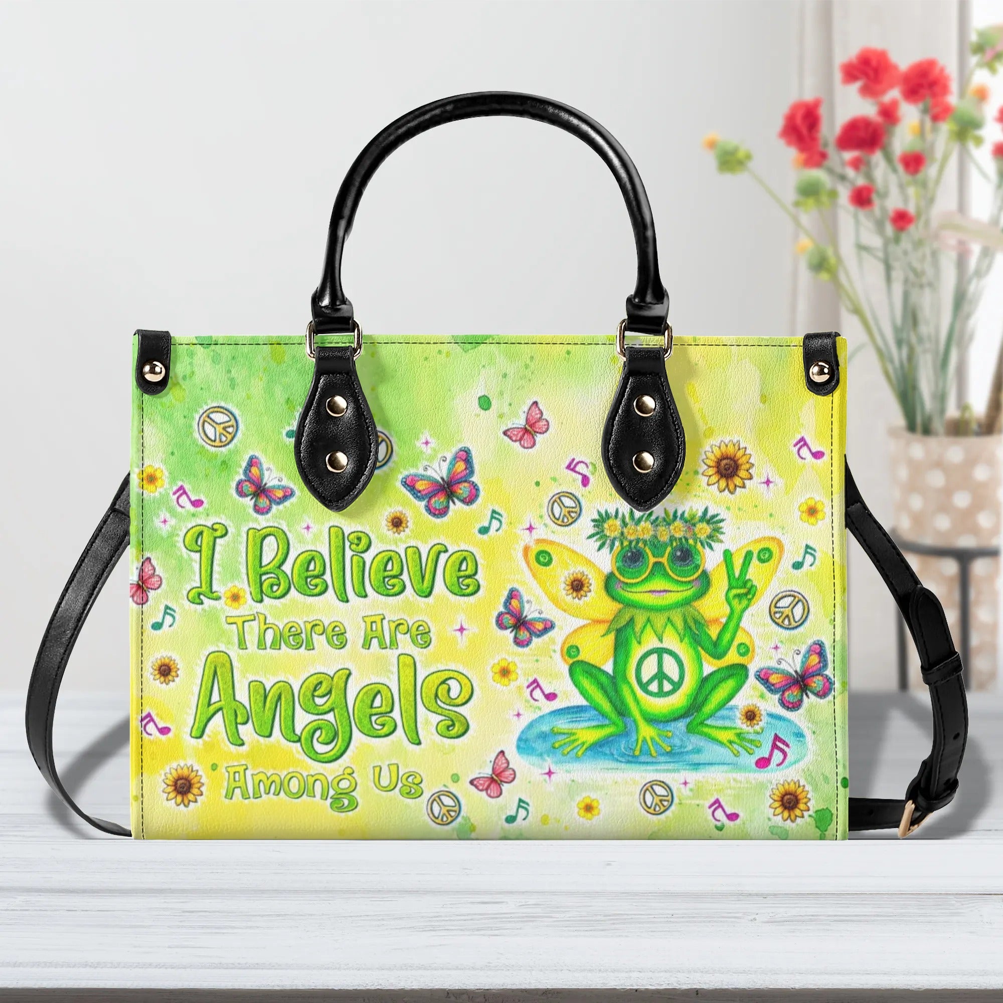 I BELIEVE THERE ARE ANGELS AMONG US FROG LEATHER HANDBAG - TLTR1209243