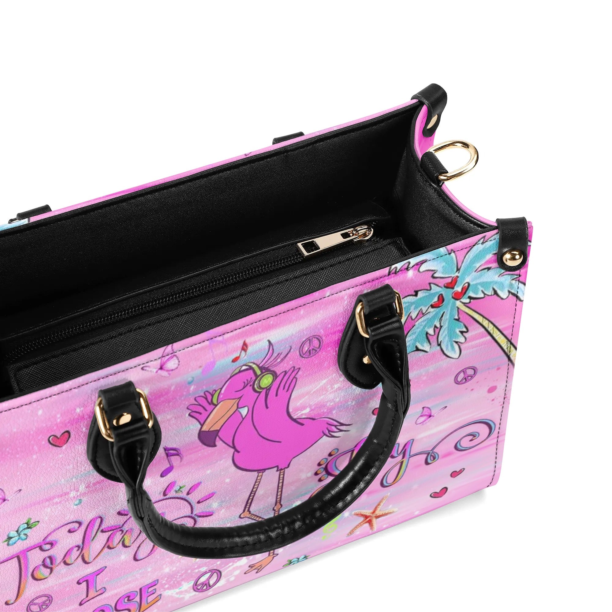 TODAY I CHOOSE JOY FLAMINGO LEATHER HANDBAG - YHLT0710244