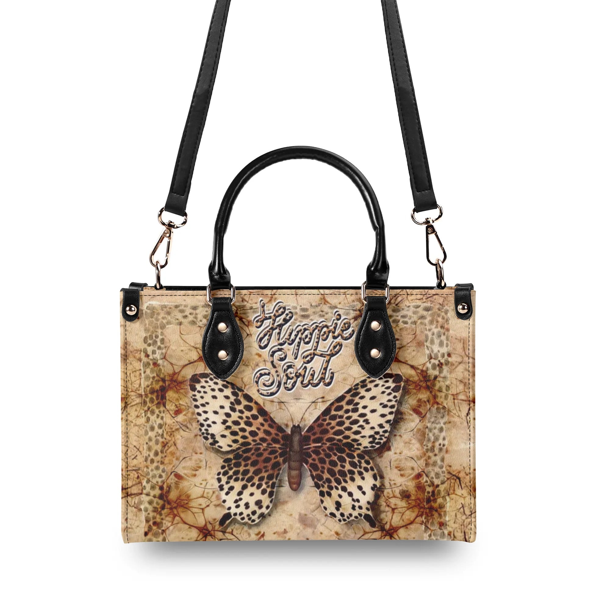 HIPPIE SOUL BUTTERFLY LEOPARD LEATHER HANDBAG - YHDU0407241