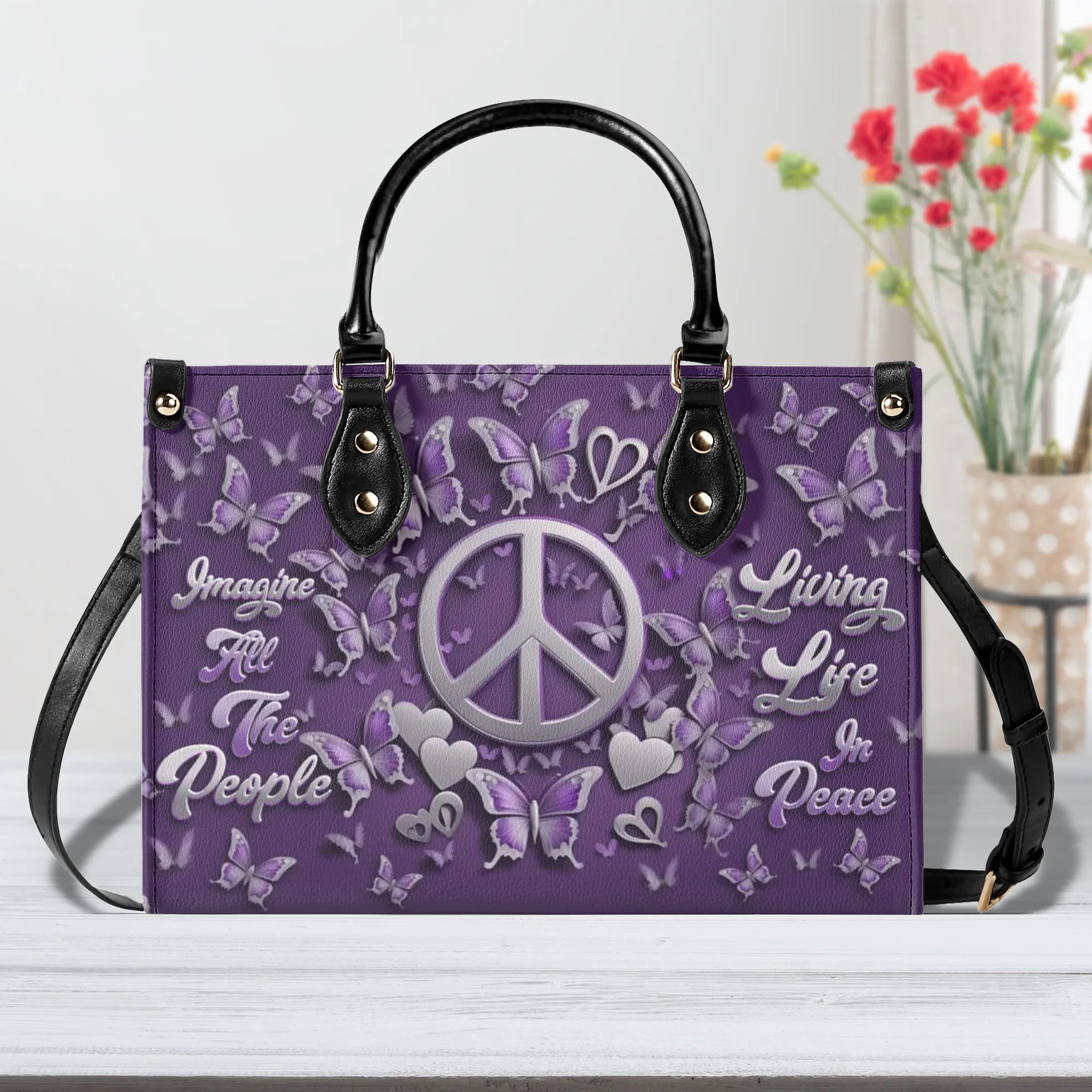 IMAGINE ALL THE PEOPLE LIVING LIFE IN PEACE LEATHER HANDBAG - TLTW2307244