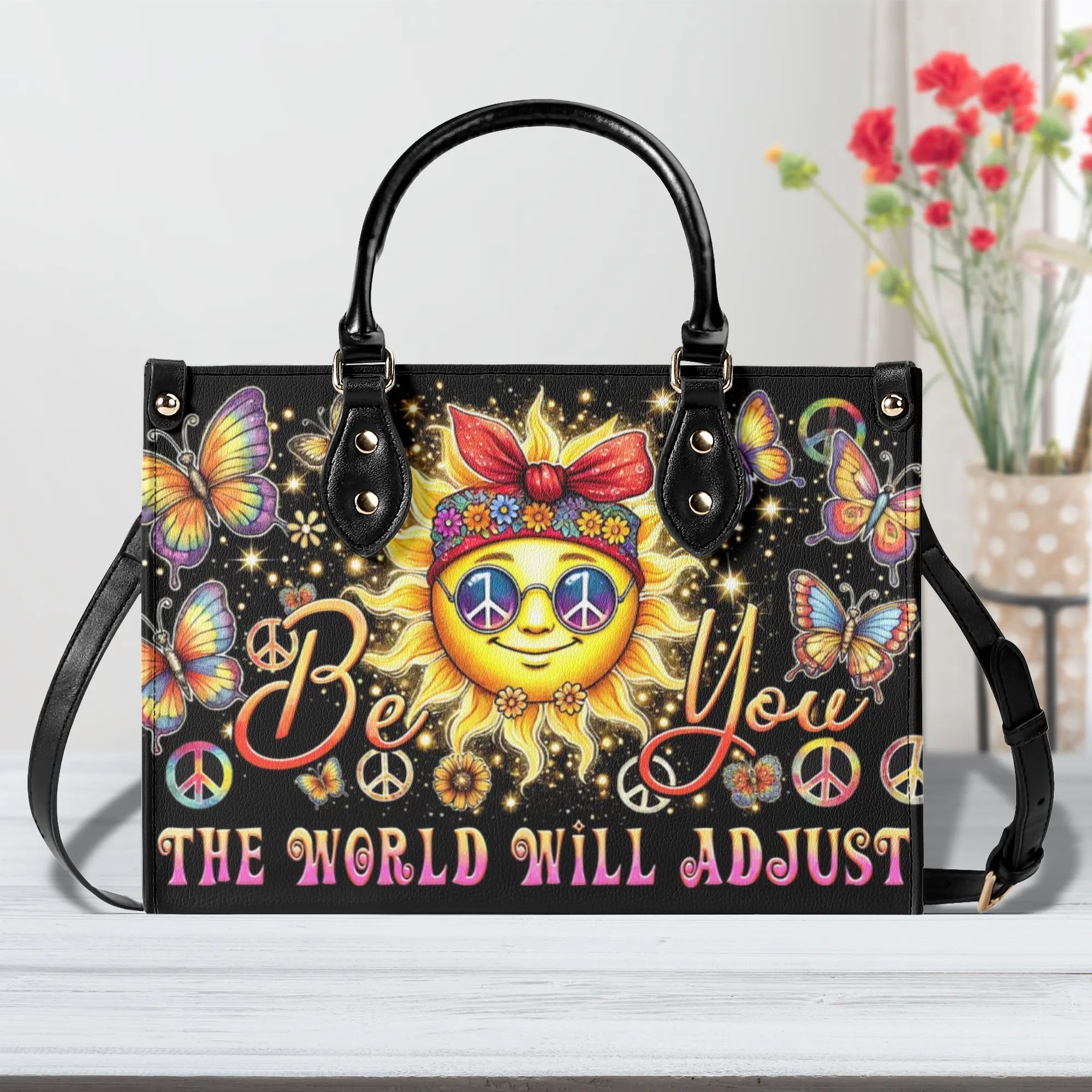 BE YOU THE WORLD WILL ADJUST HIPPIE SUN LEATHER HANDBAG - TYTD2506244