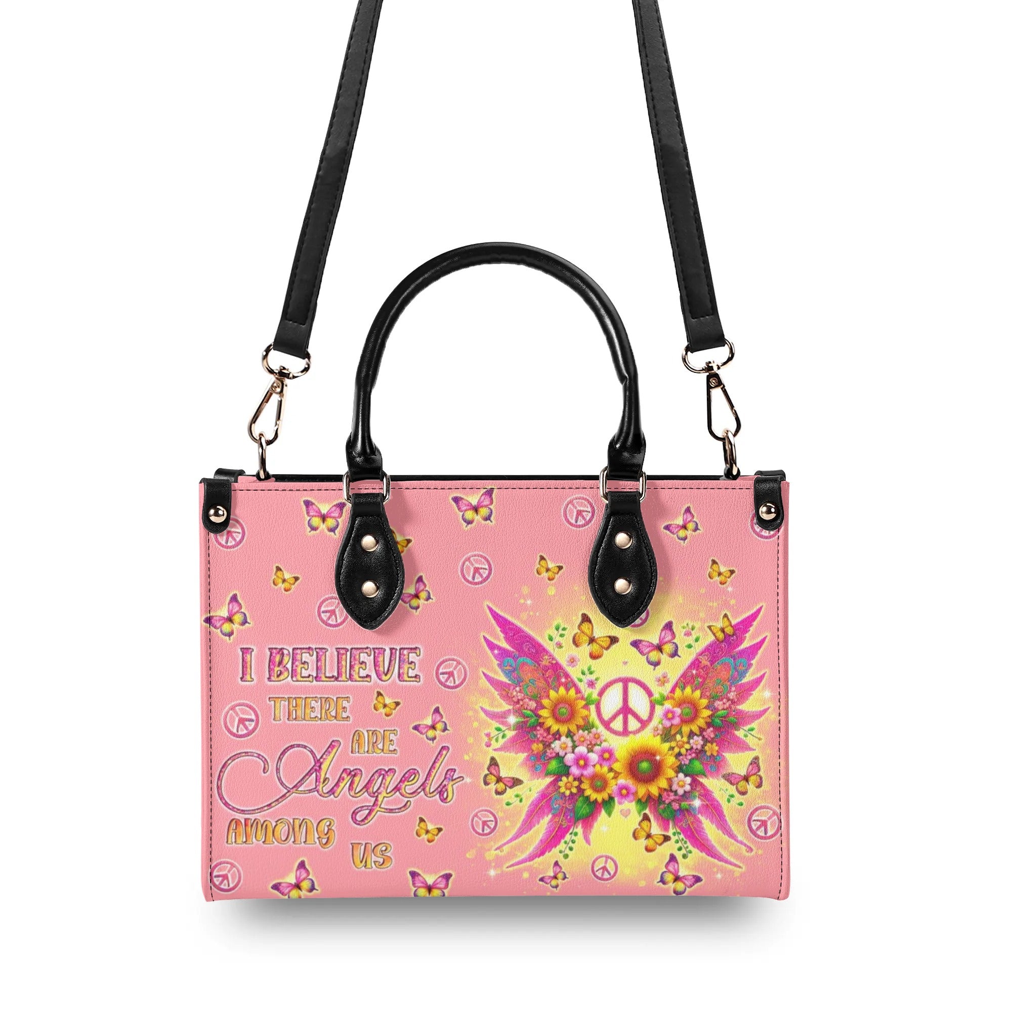 I BELIEVE THERE ARE ANGELS AMONG US WINGS LEATHER HANDBAG - TLTR0409245