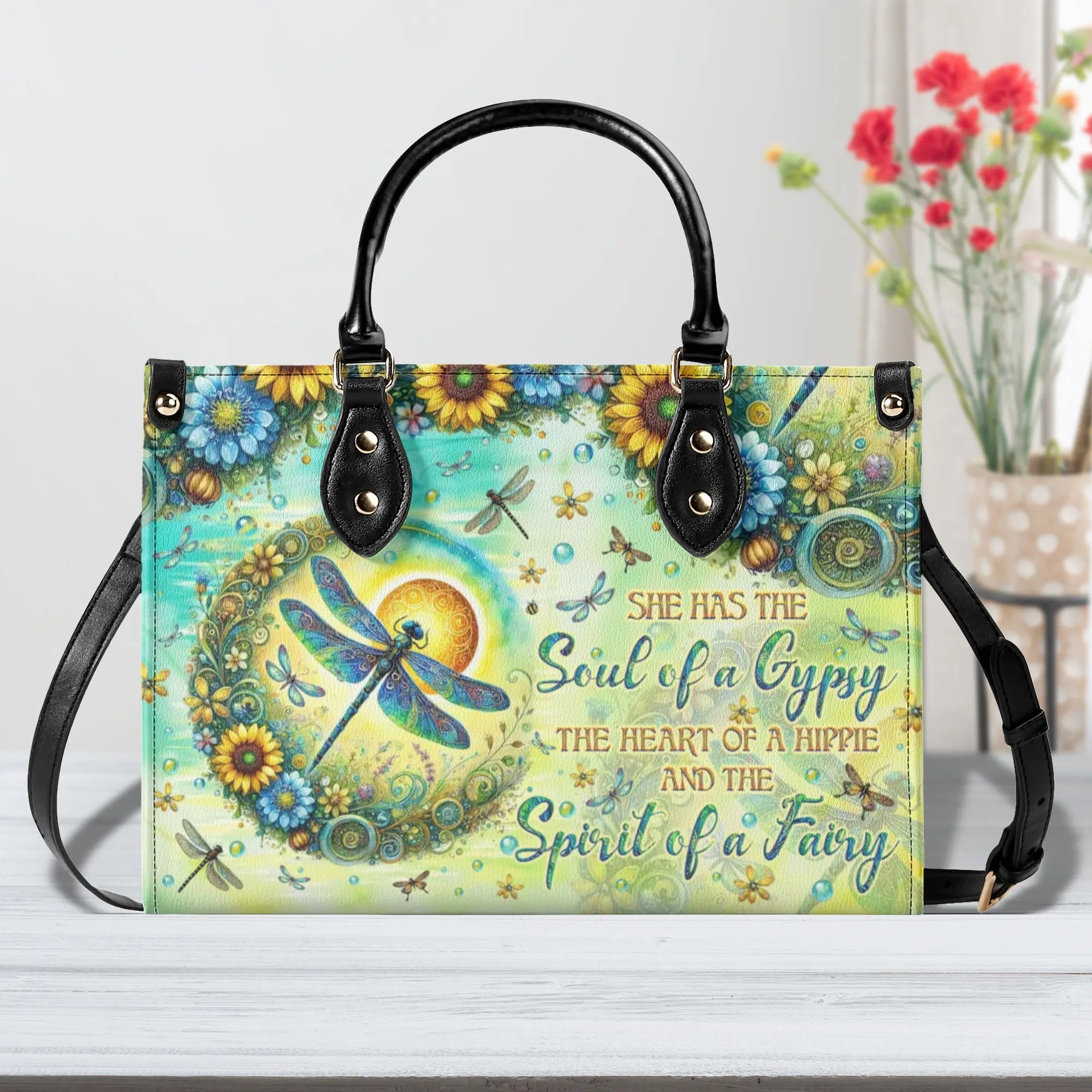 SPIRIT OF A FAIRY DRAGONFLY LEATHER HANDBAG - TLNO1809244