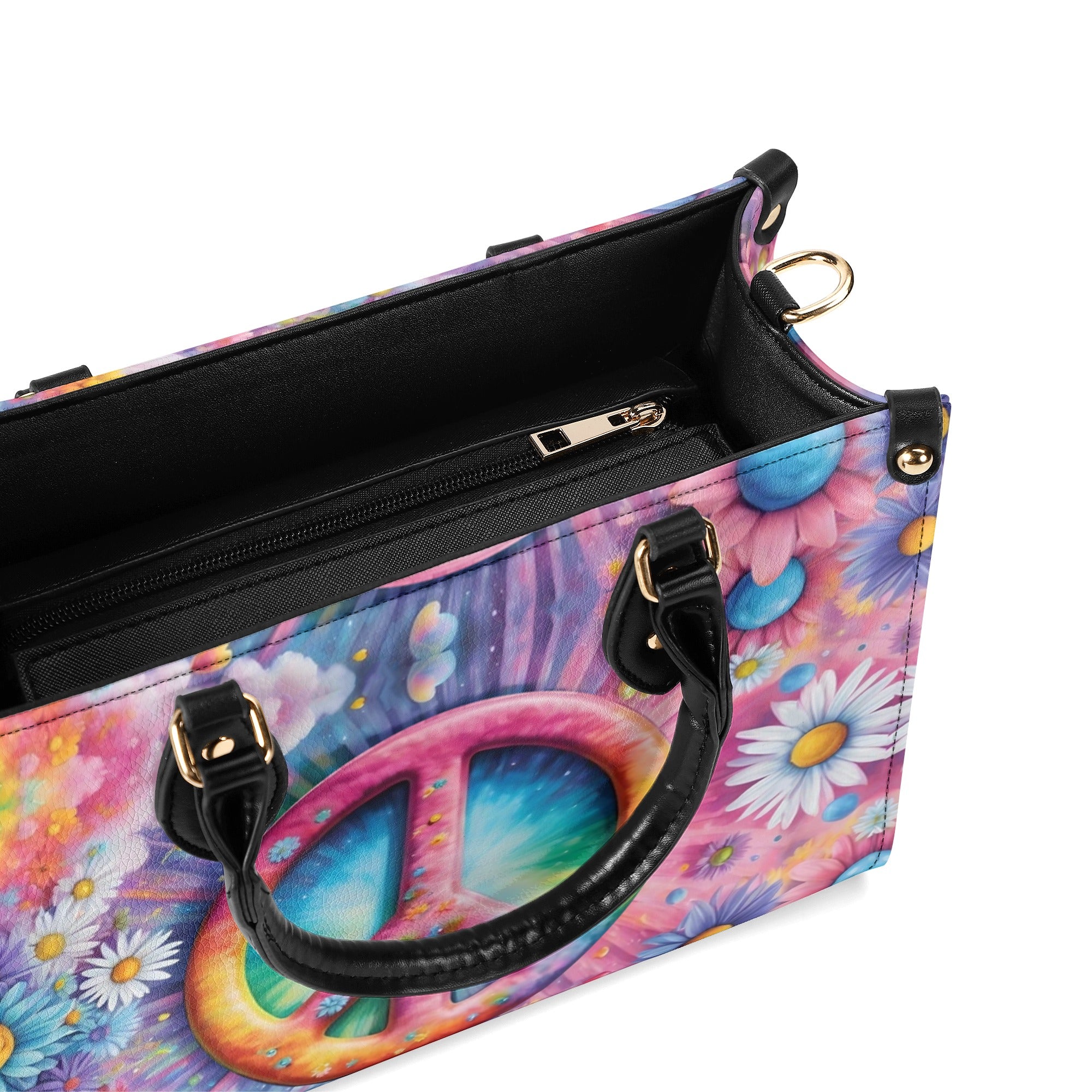 COLORFUL PEACE FLOWER LEATHER HANDBAG - YHLT0512244