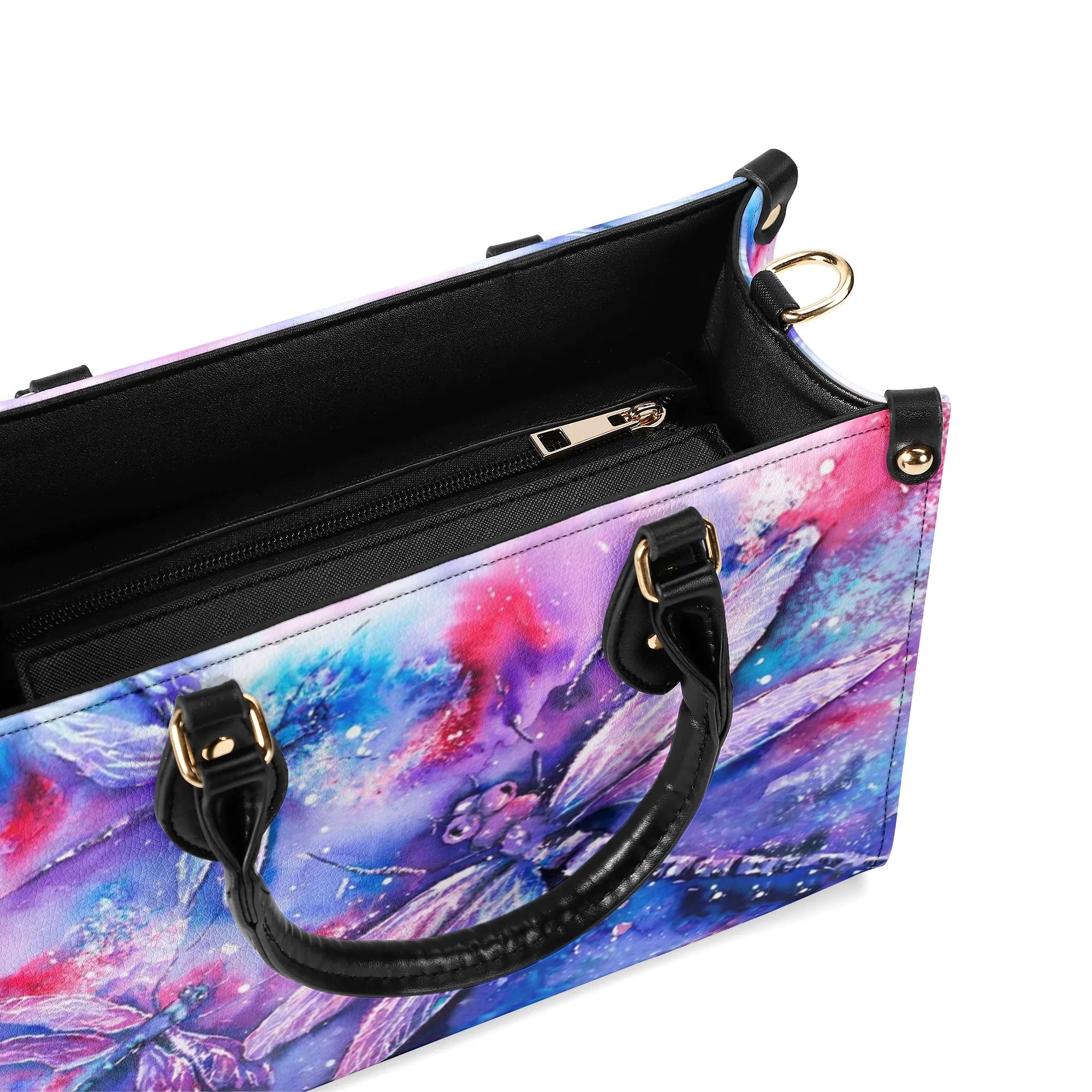 COLORFUL PAINTING DRAGONFLIES LEATHER HANDBAG - YHHN1010244