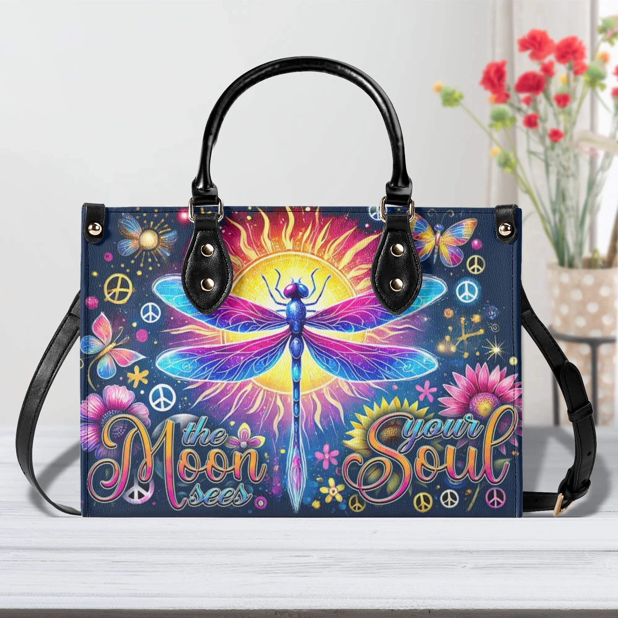 THE MOON SEES YOUR SOUL DRAGONFLY LEATHER HANDBAG - TYTD0507243