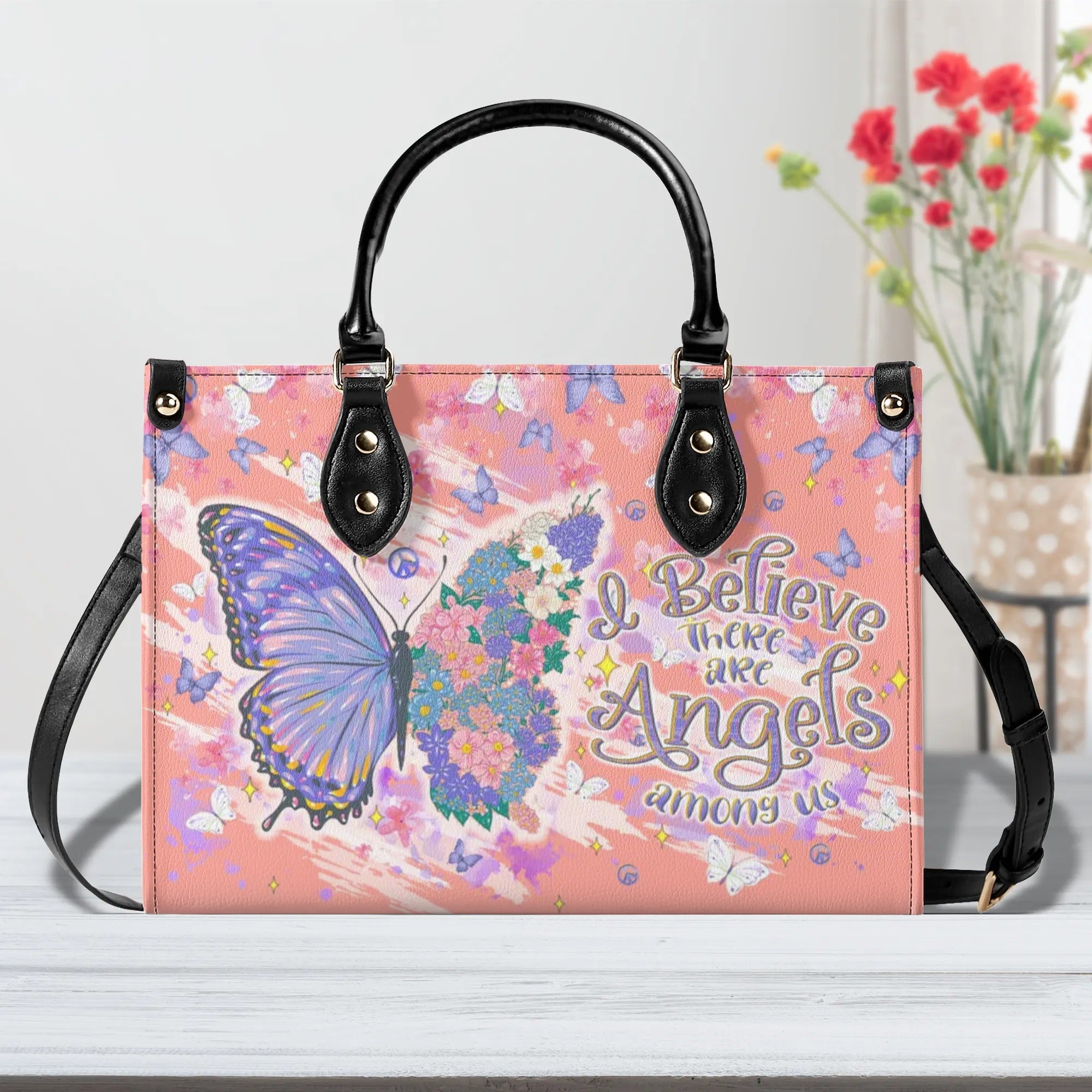 I BELIEVE THERE ARE ANGELS AMONG US BUTTERFLY LEATHER HANDBAG - TLTW1709243