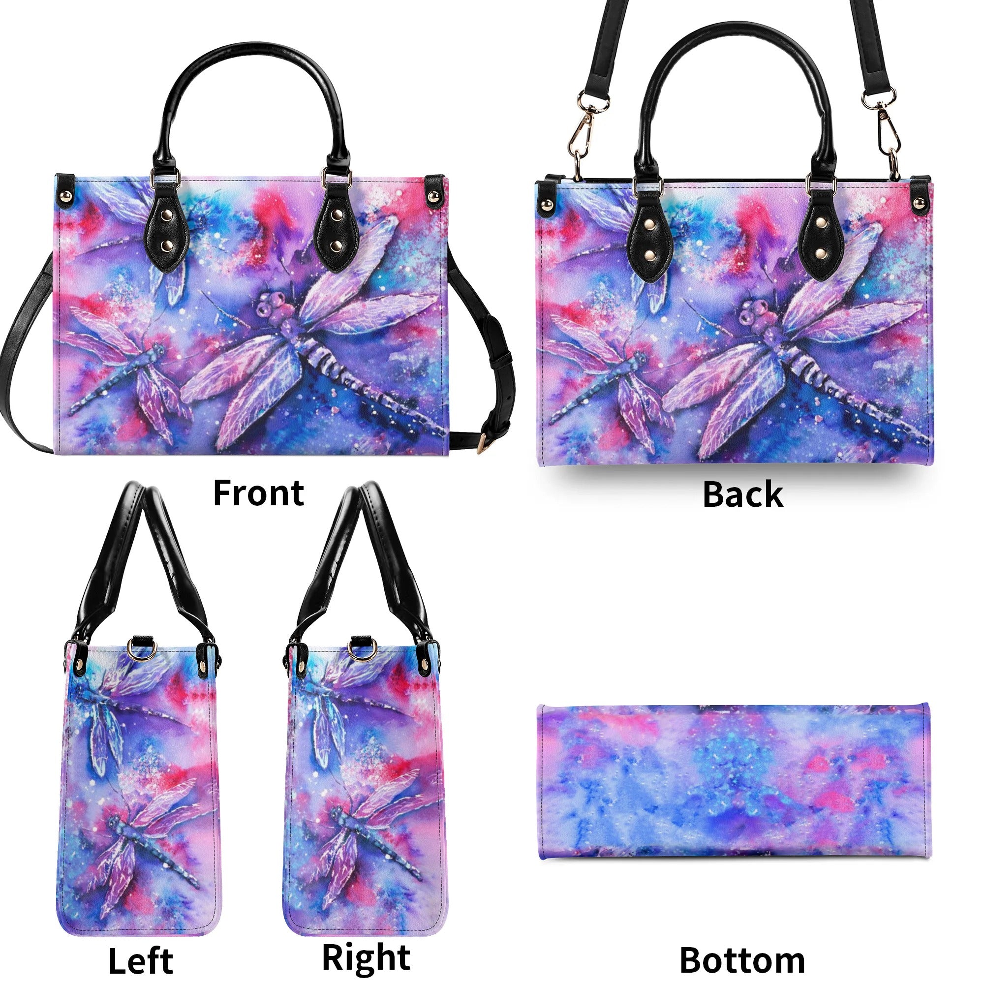 COLORFUL PAINTING DRAGONFLIES LEATHER HANDBAG - YHHN1010244