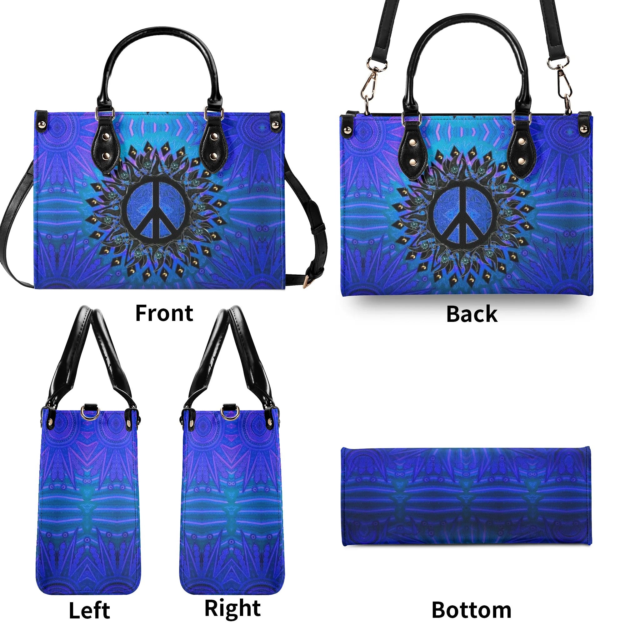 HIPPIE PEACE SYMBOL LEATHER HANDBAG - YHHG0310245