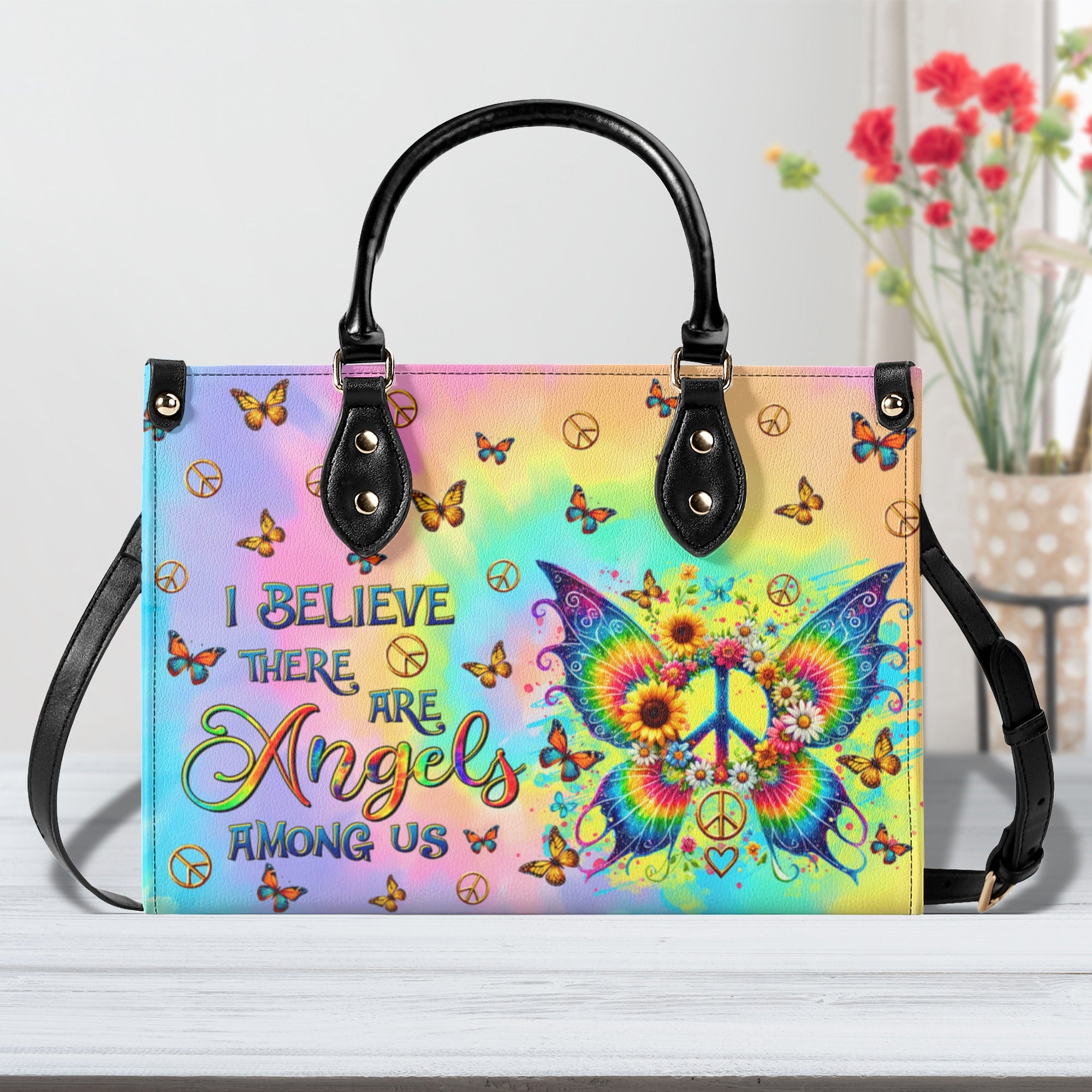 I BELIEVE THERE ARE ANGELS AMONG US WINGS LEATHER HANDBAG - TLTR1510245