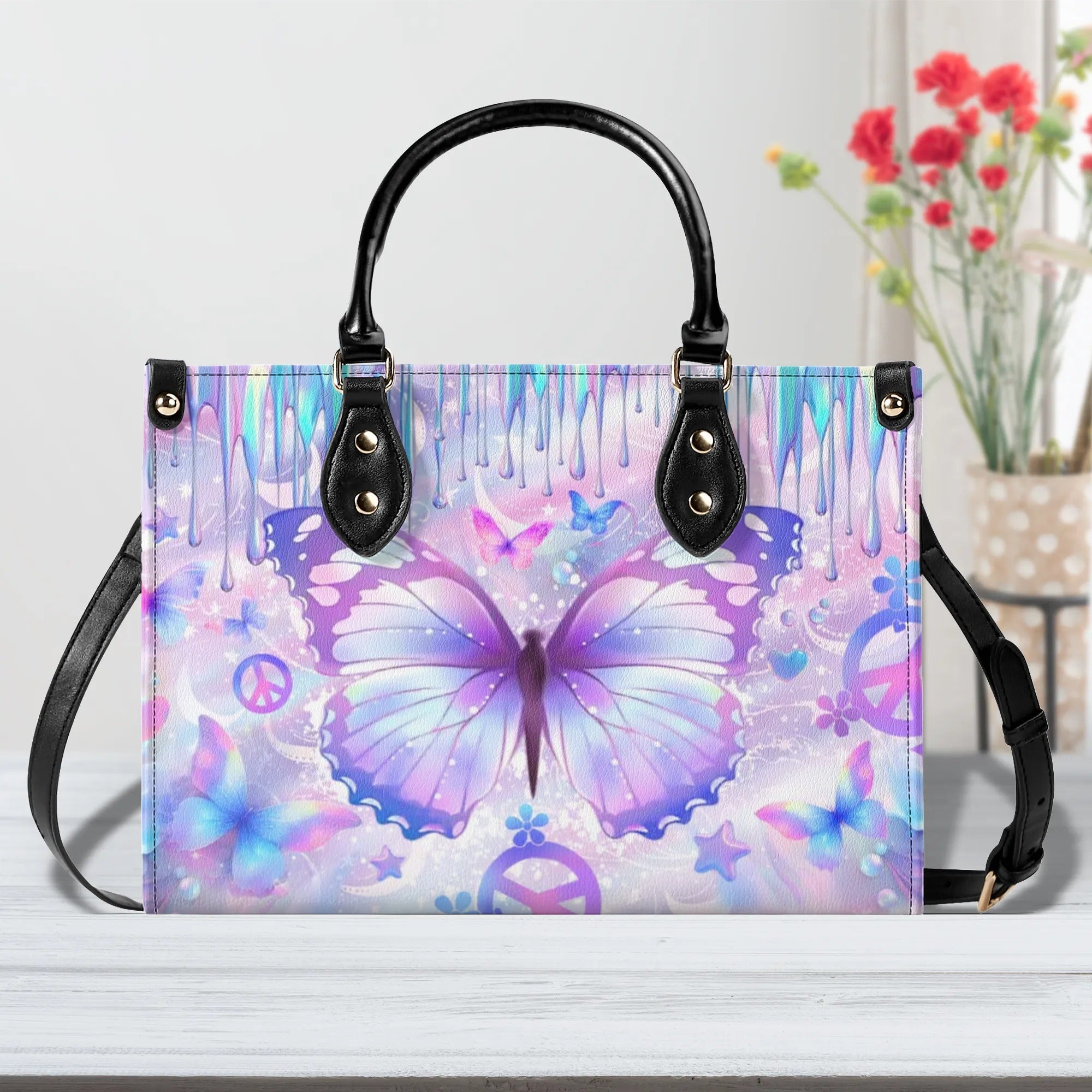 HOLOGRAPHIC BUTTERFLY LEATHER HANDBAG - YHLT3007241