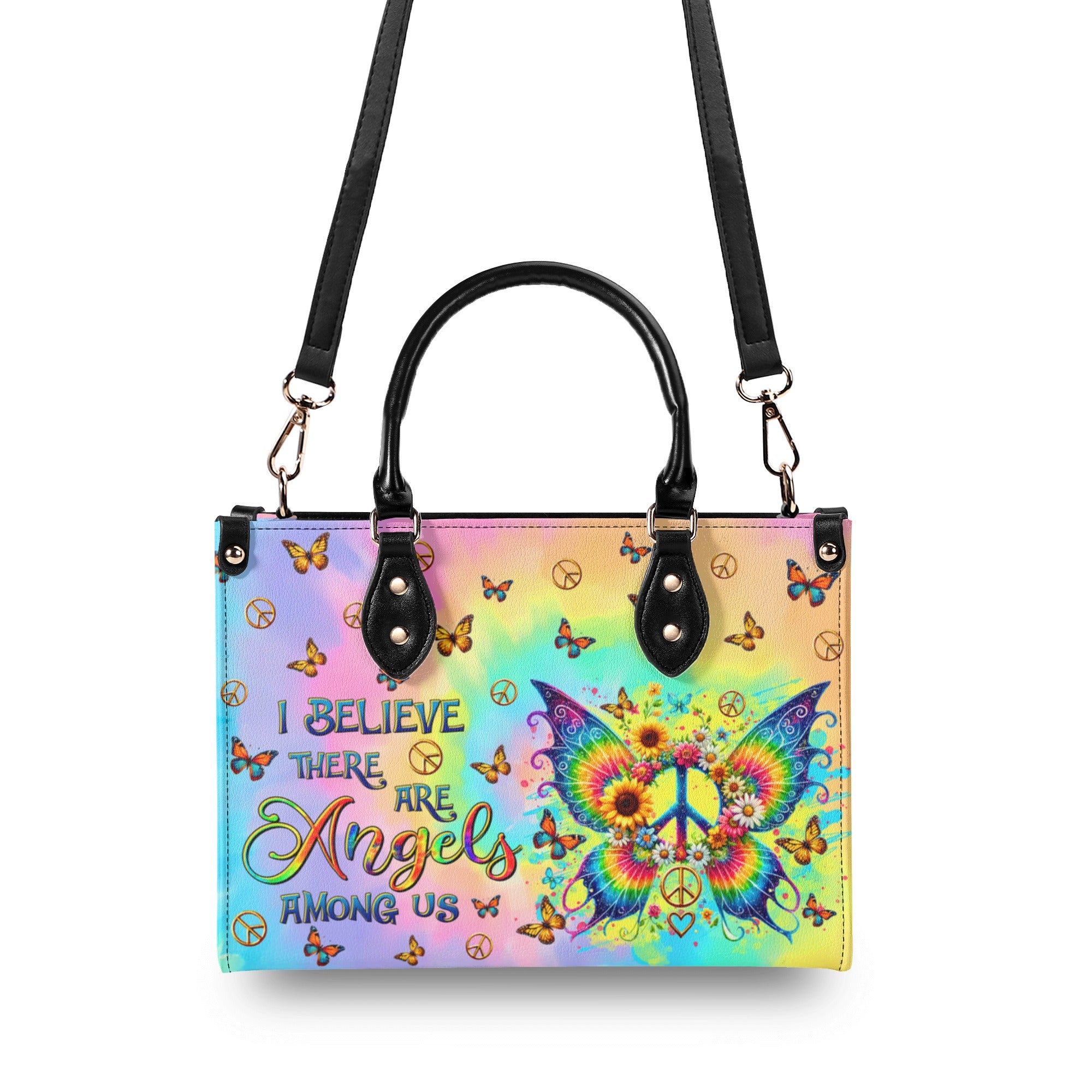 I BELIEVE THERE ARE ANGELS AMONG US WINGS LEATHER HANDBAG - TLTR1510245