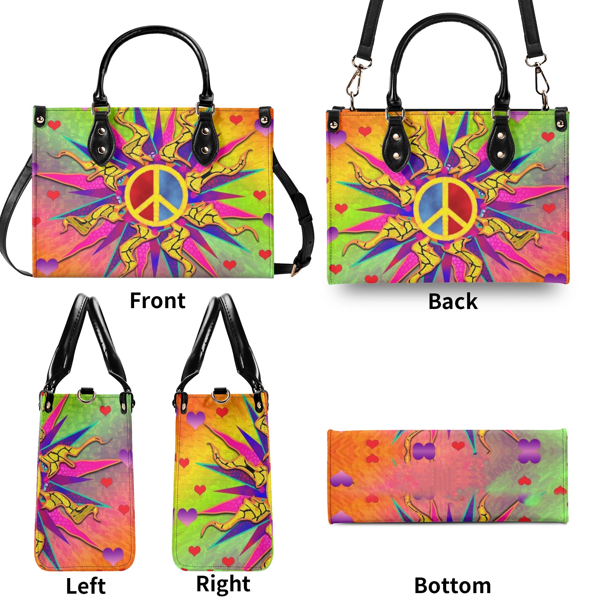 COLORFUL PEACE SYMBOL LEATHER HANDBAG - YHLT2111244