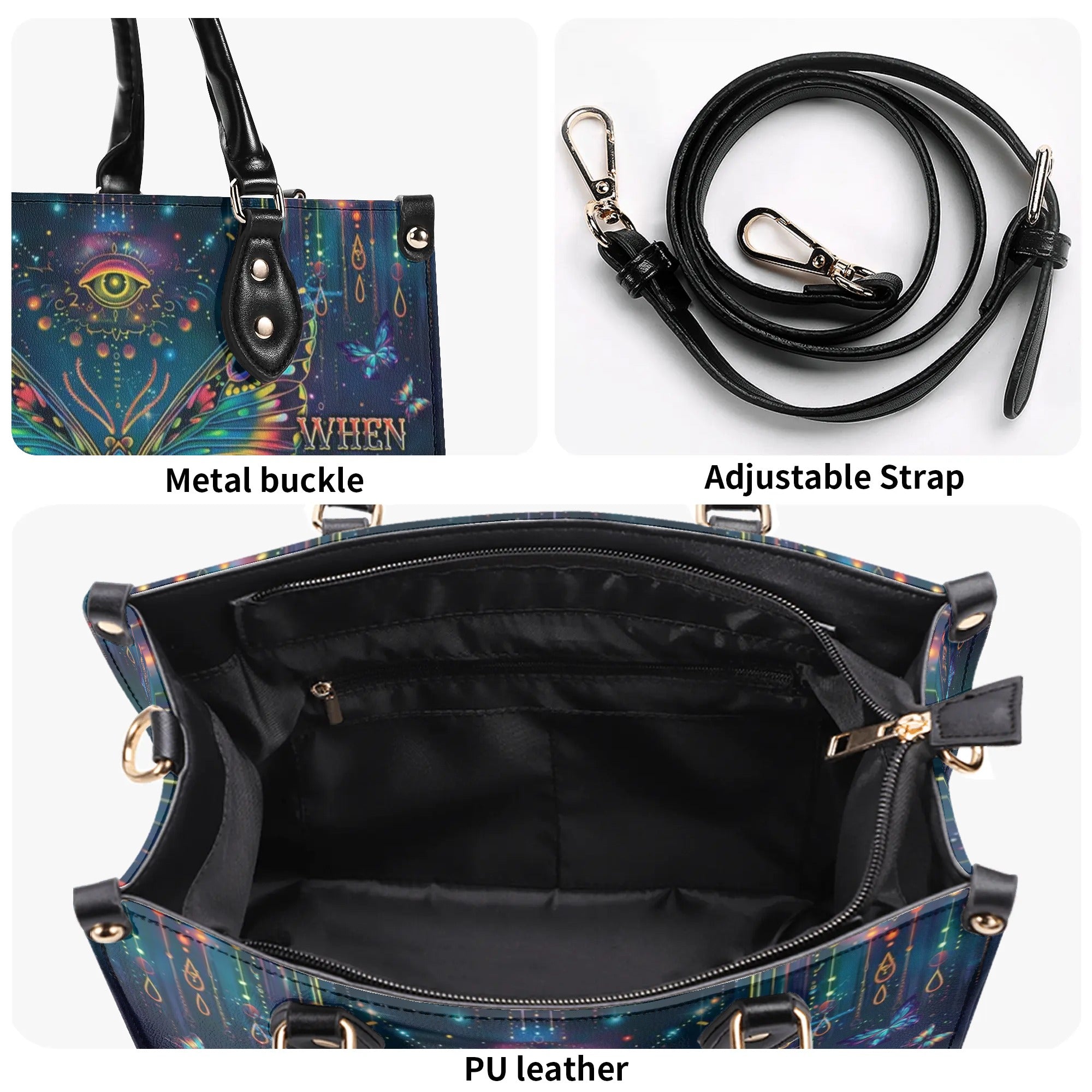 THE EYES ARE USELESS WHEN THE MIND IS BLIND BUTTERFLY LEATHER HANDBAG - TLPQ2406245