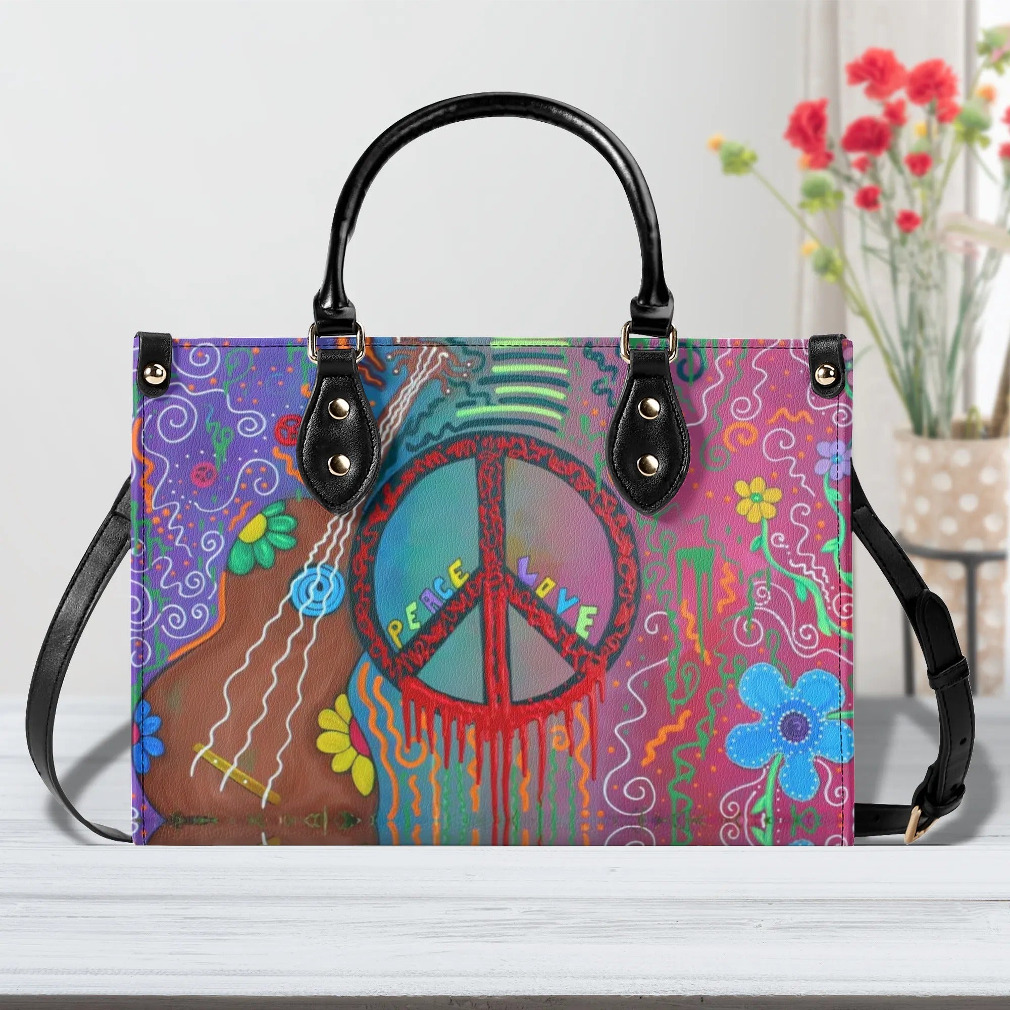 PEACE LOVE HIPPIE LEATHER HANDBAG - YHDU2409244