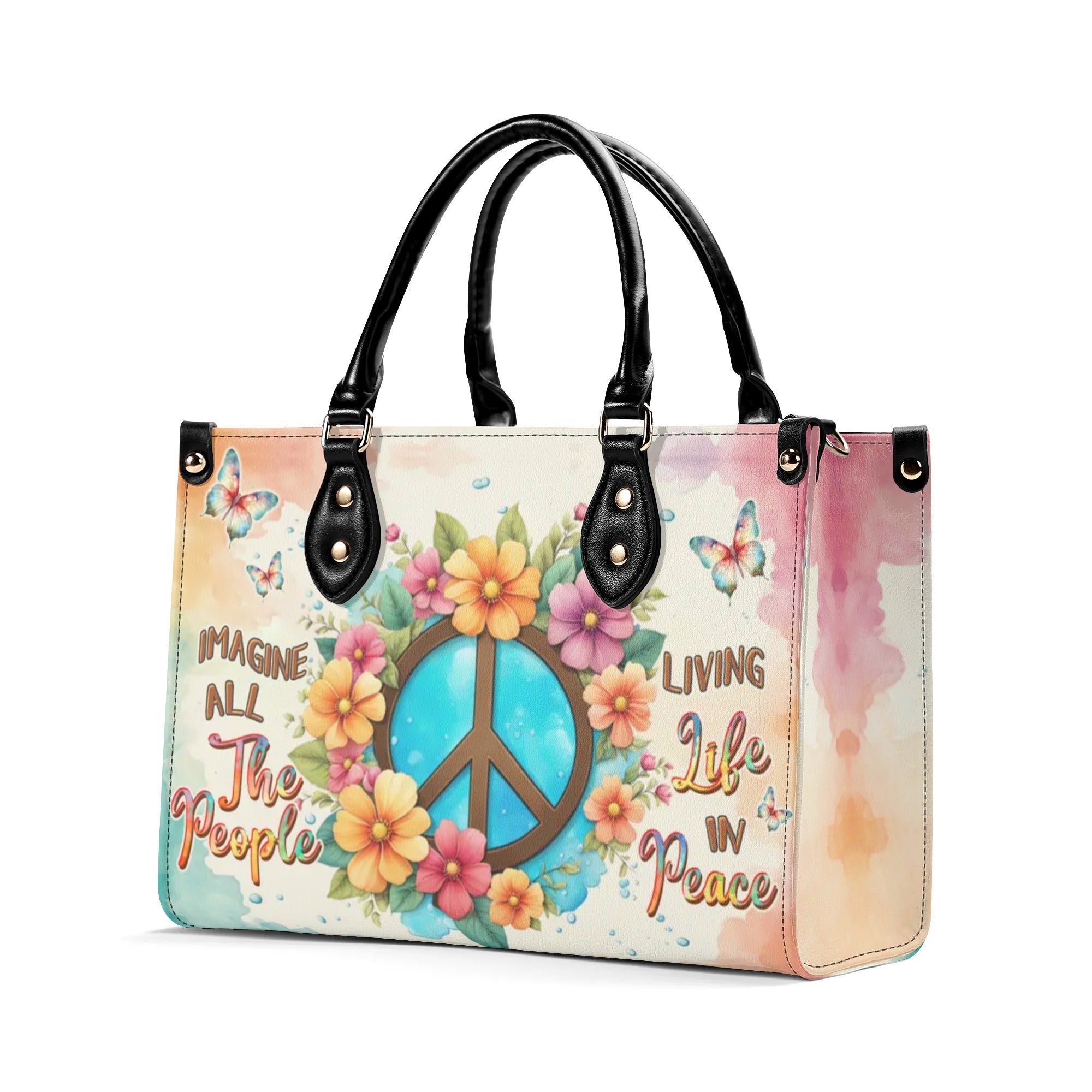 IMAGINE ALL THE PEOPLE LIVING LIFE IN PEACE LEATHER HANDBAG - YHDU1208244