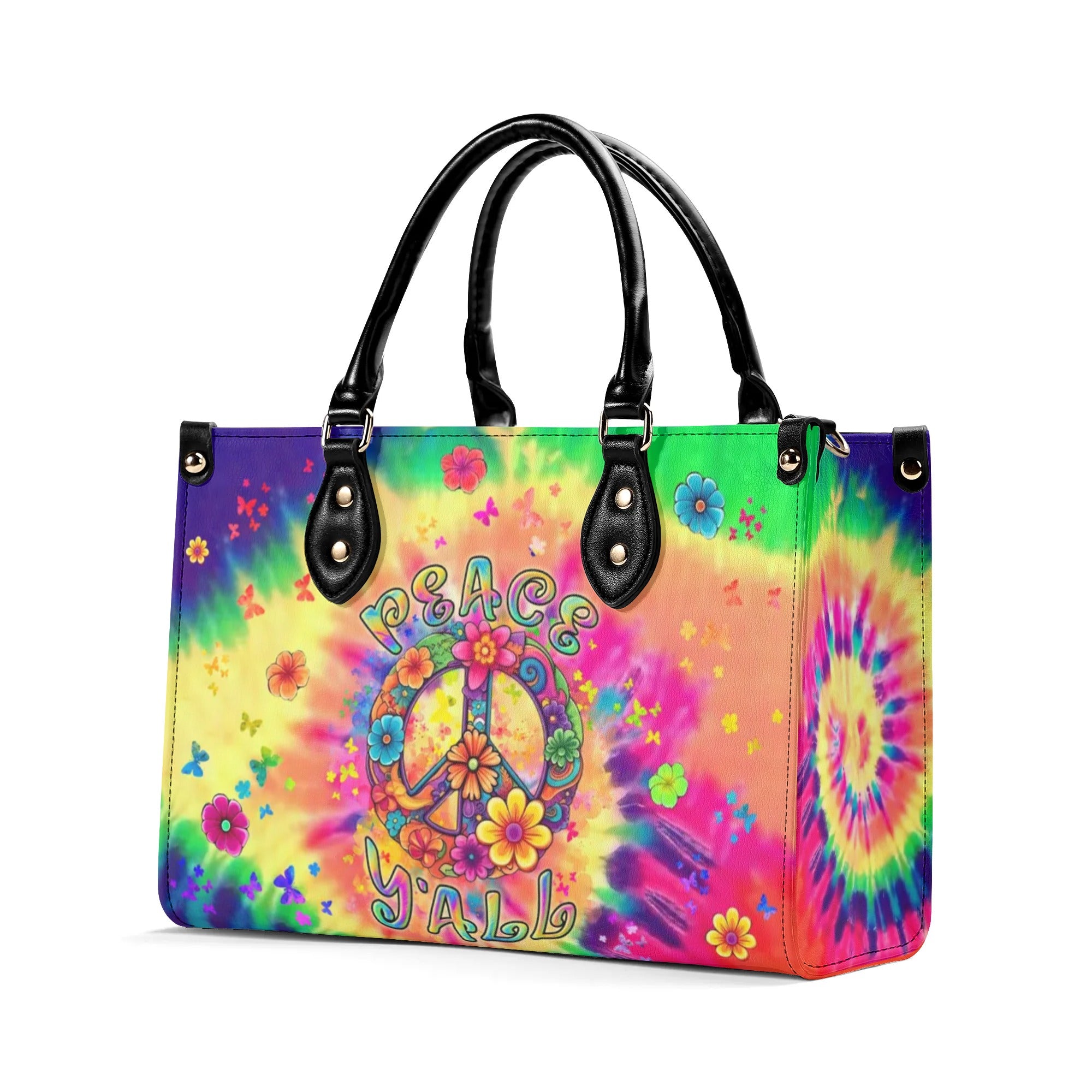 PEACE Y'ALL TIE DYE LEATHER HANDBAG - YHLN0508244