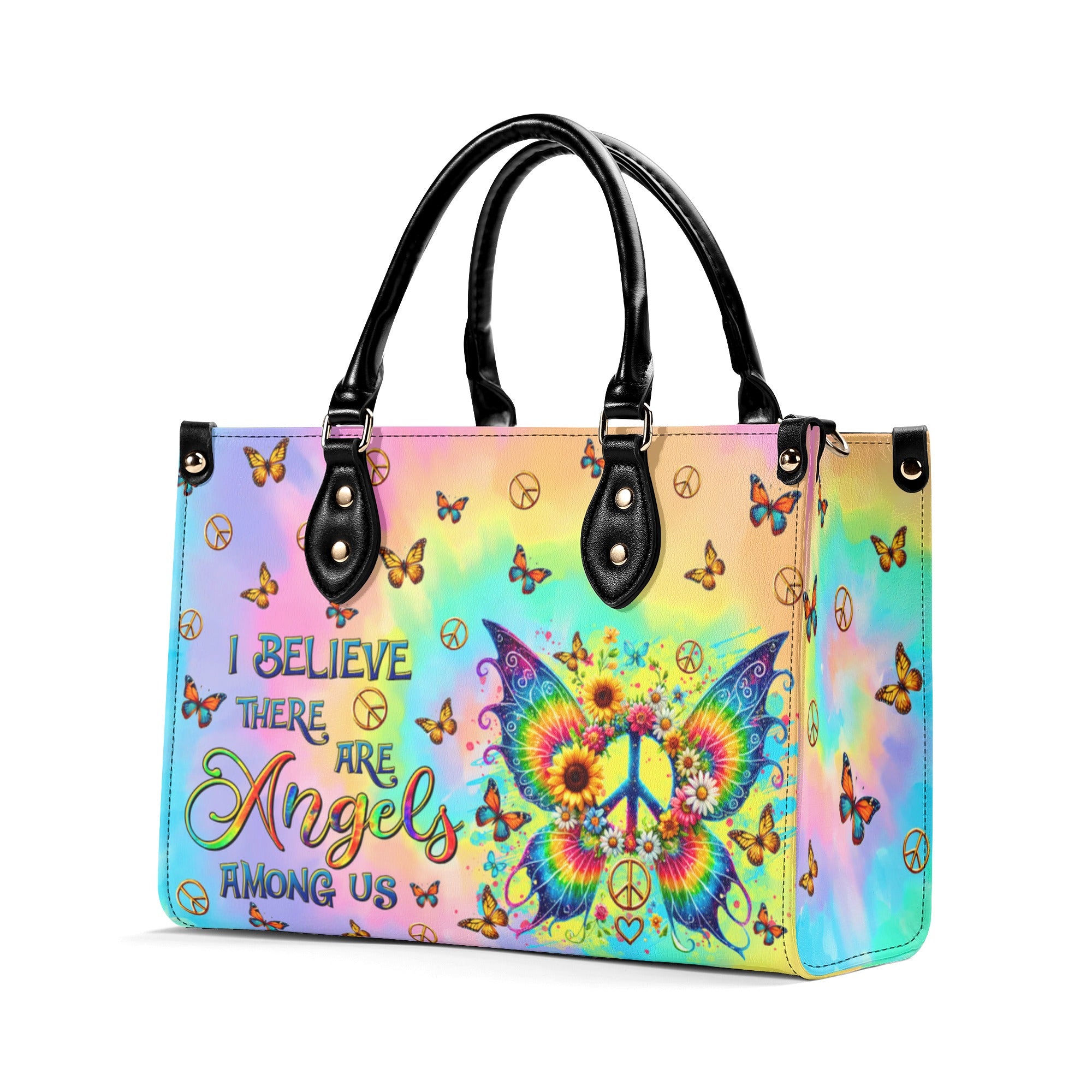 I BELIEVE THERE ARE ANGELS AMONG US WINGS LEATHER HANDBAG - TLTR1510245