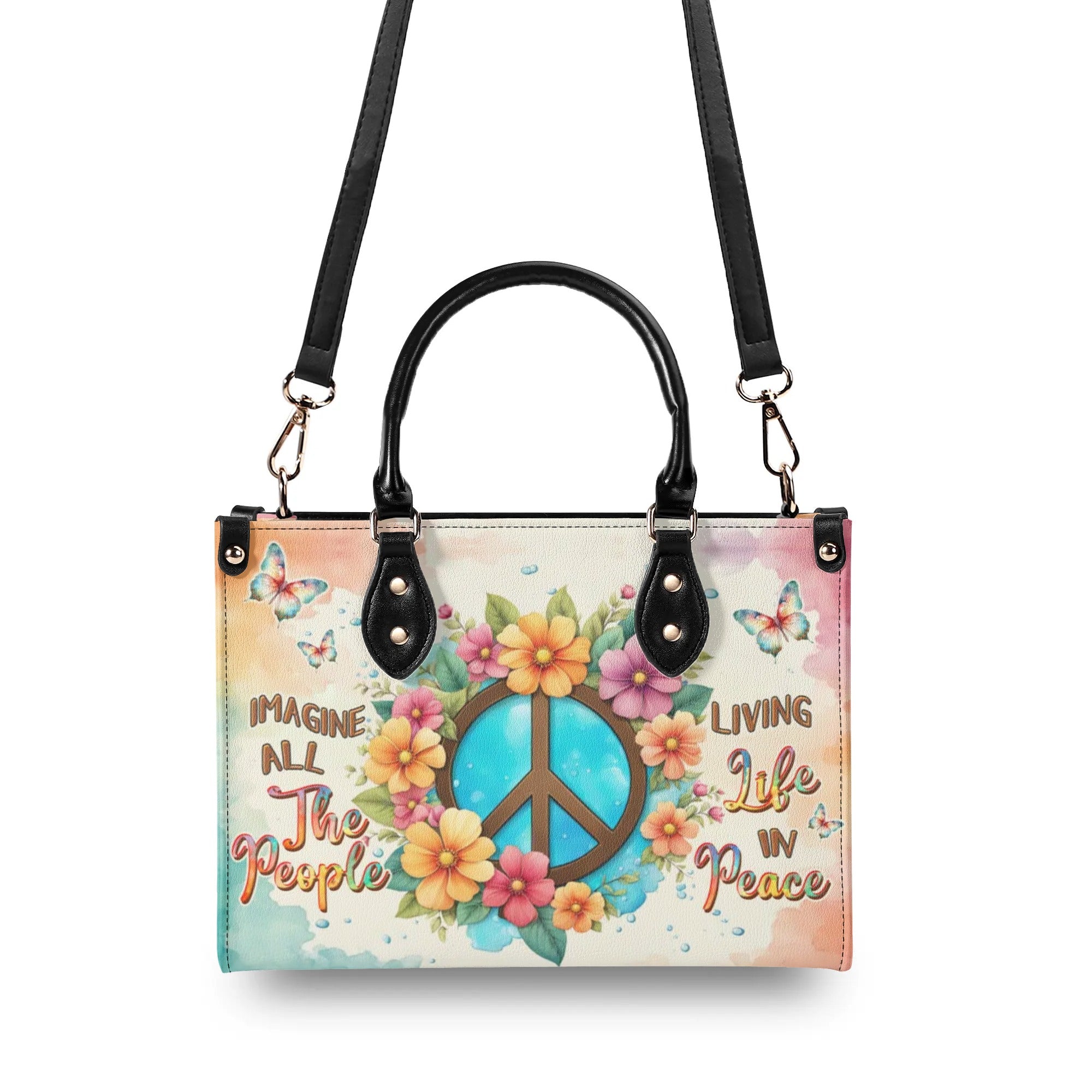 IMAGINE ALL THE PEOPLE LIVING LIFE IN PEACE LEATHER HANDBAG - YHDU1208244