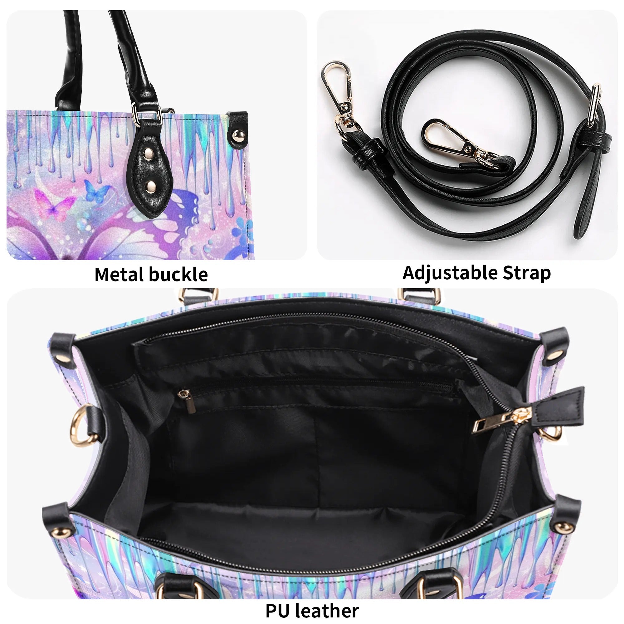 HOLOGRAPHIC BUTTERFLY LEATHER HANDBAG - YHLT3007241