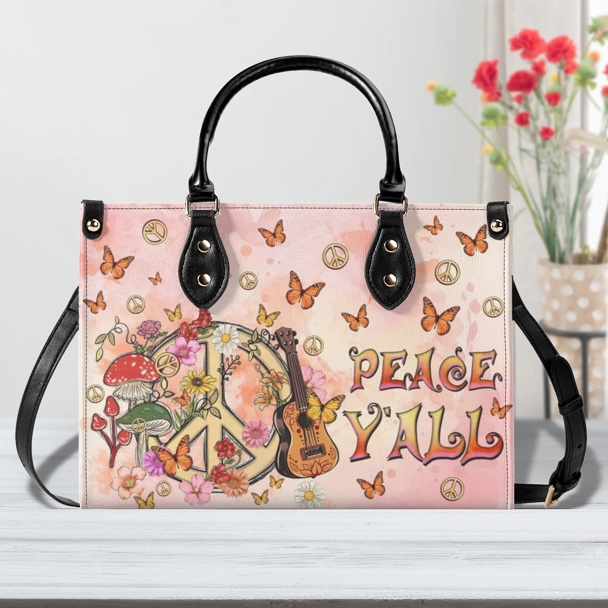 PEACE Y'ALL ALL LEATHER HANDBAG - TLNZ1010245