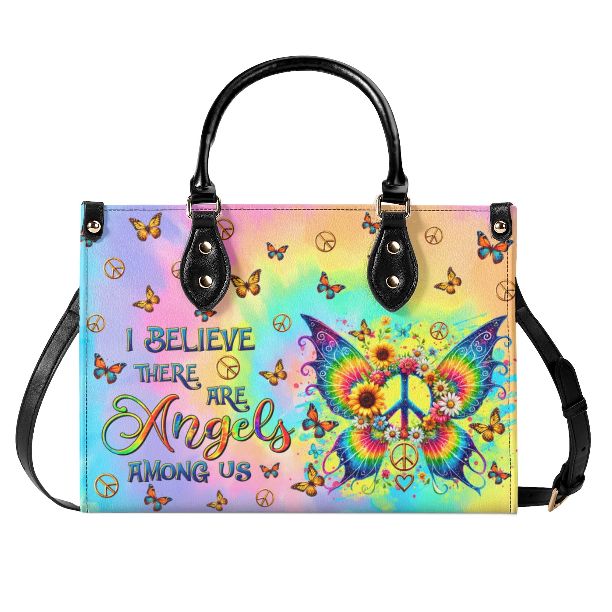 I BELIEVE THERE ARE ANGELS AMONG US WINGS LEATHER HANDBAG - TLTR1510245