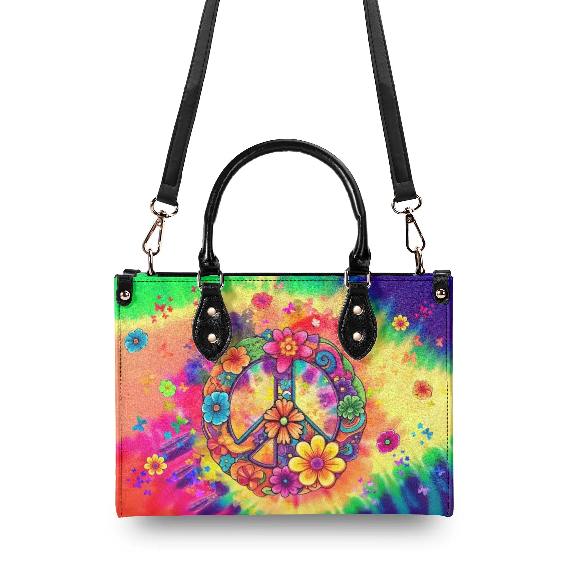 PEACE Y'ALL TIE DYE LEATHER HANDBAG - YHLN0508244